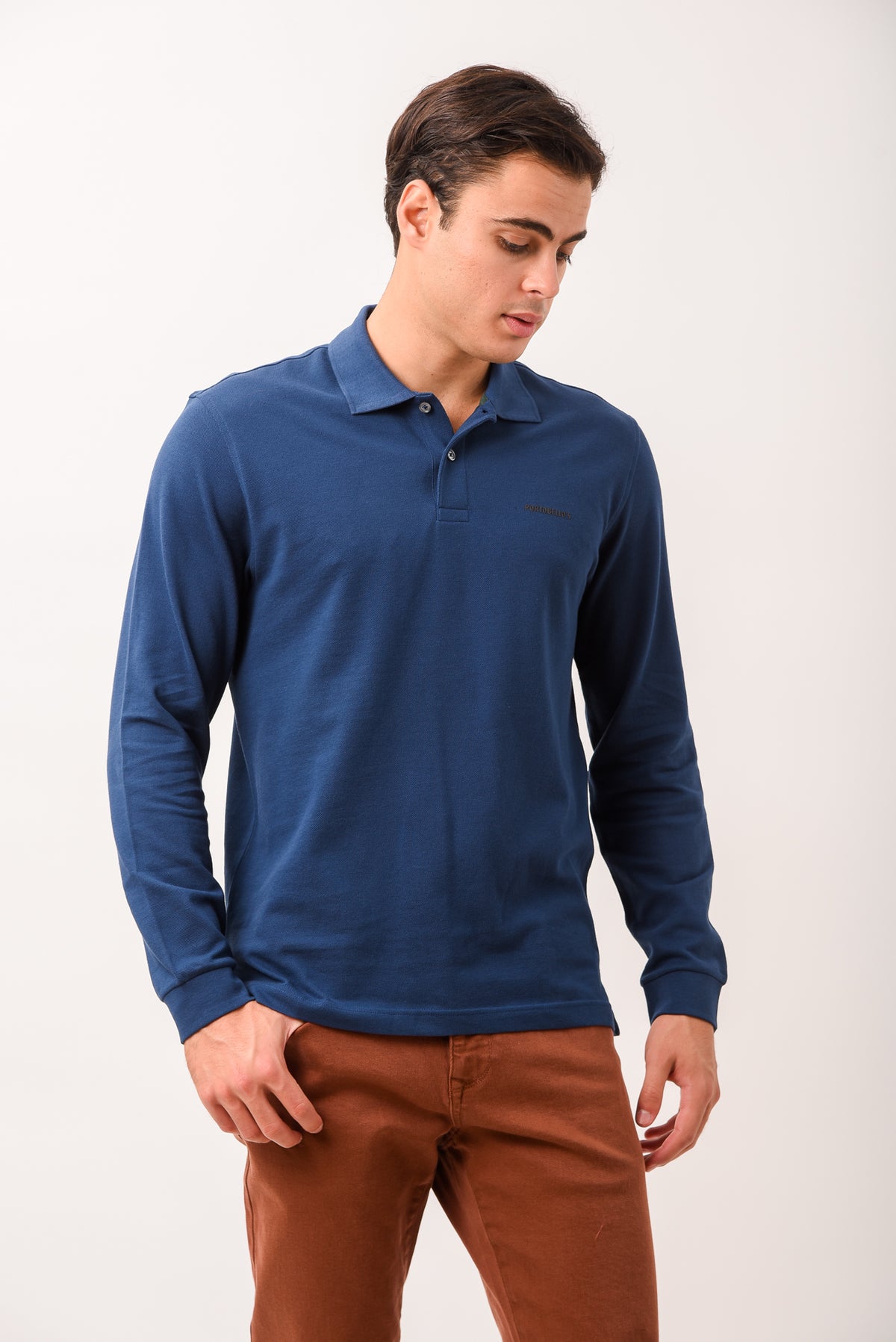 ΑΝΔΡΙΚΟ ΜΑΚΡΥΜΑΝΙΚΟ POLO PORTOBELLO'S ΣΕ ΜΠΛΕ ΡΑΦ ΧΡΩΜΑ REGULAR FIT
