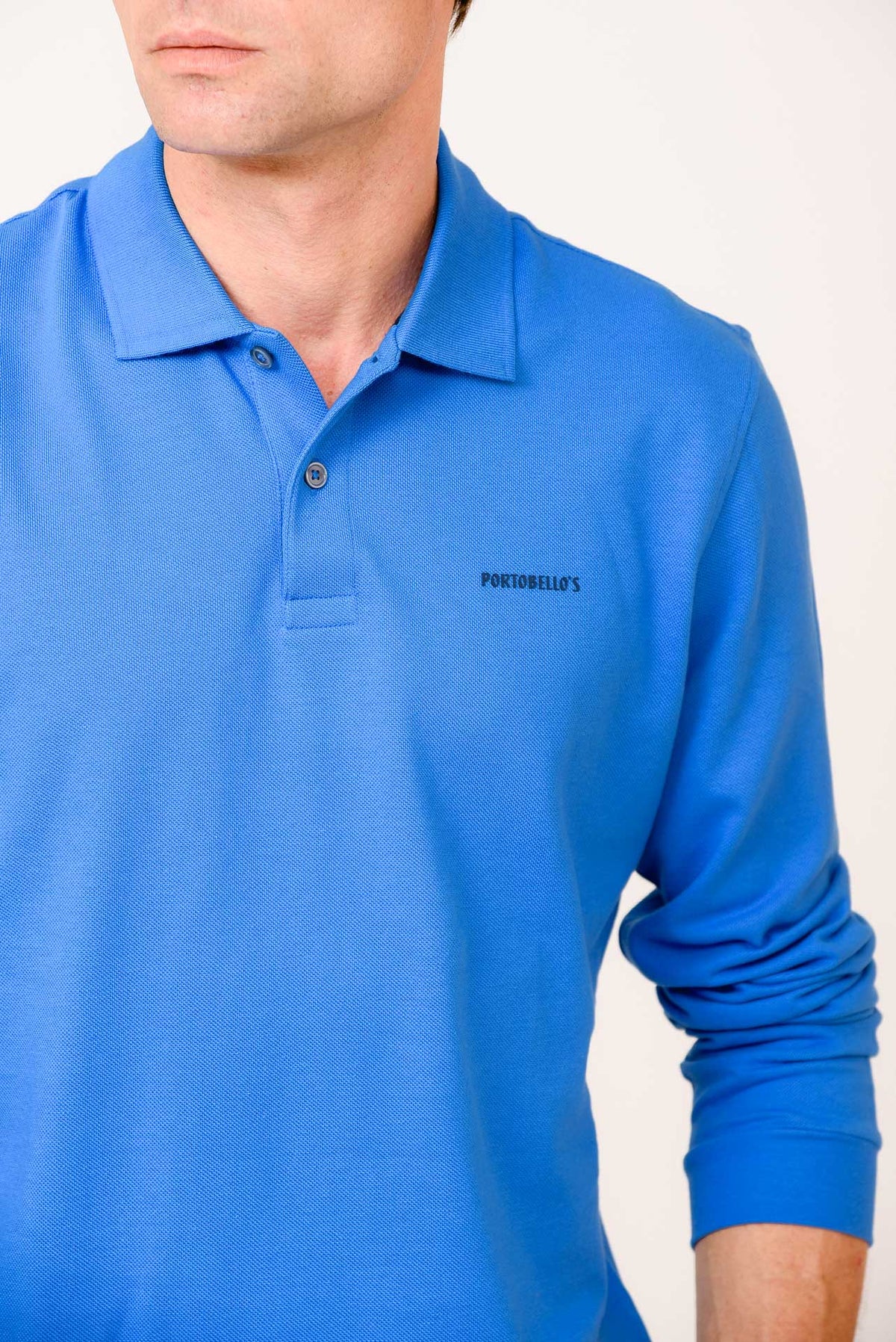 ΑΝΔΡΙΚΟ ΜΑΚΡΥΜΑΝΙΚΟ POLO PORTOBELLO'S ΣΕ ΜΕΣΑΙΟ ΜΠΛΕ ΧΡΩΜΑ REGULAR FIT