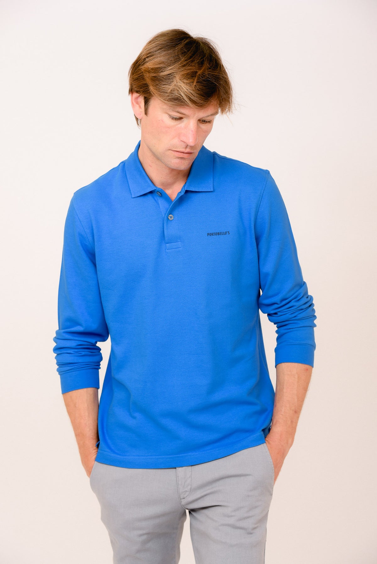 ΑΝΔΡΙΚΟ ΜΑΚΡΥΜΑΝΙΚΟ POLO PORTOBELLO'S ΣΕ ΜΕΣΑΙΟ ΜΠΛΕ ΧΡΩΜΑ REGULAR FIT
