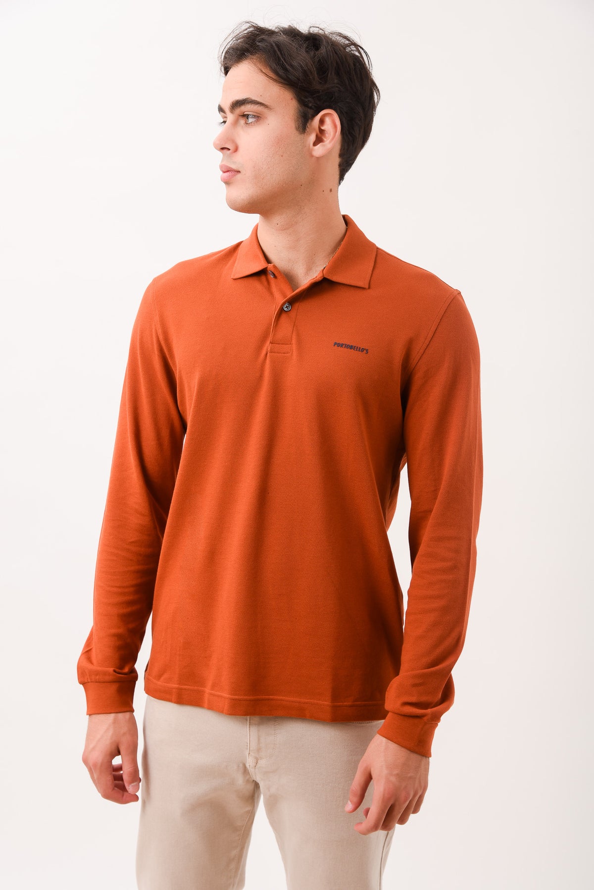 ΑΝΔΡΙΚΟ ΜΑΚΡΥΜΑΝΙΚΟ POLO PORTOBELLO'S ΣΕ ΚΕΡΑΜΙΔΙ ΧΡΩΜΑ REGULAR FIT