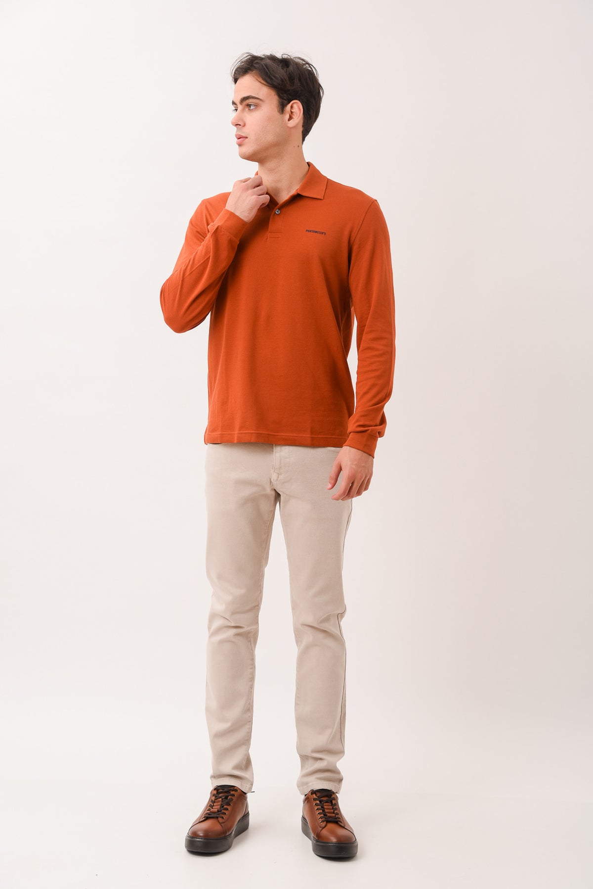 ΑΝΔΡΙΚΟ ΜΑΚΡΥΜΑΝΙΚΟ POLO PORTOBELLO'S ΣΕ ΚΕΡΑΜΙΔΙ ΧΡΩΜΑ REGULAR FIT