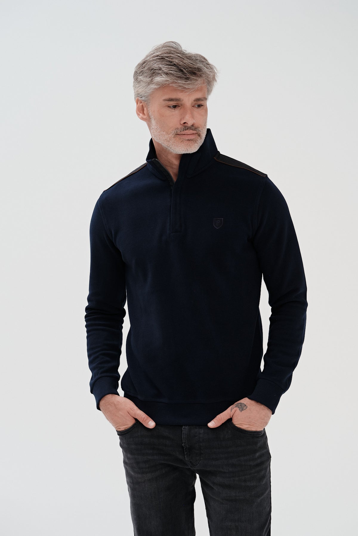 ΑΝΔΡΙΚΟ ΜΠΛΕ ΠΟΥΛΟΒΕΡ LUPETTO ZIP ΜΕ ΛΕΠΤΟΜΕΡΕΙΕΣ PORTOBELLO'S REGULAR FIT