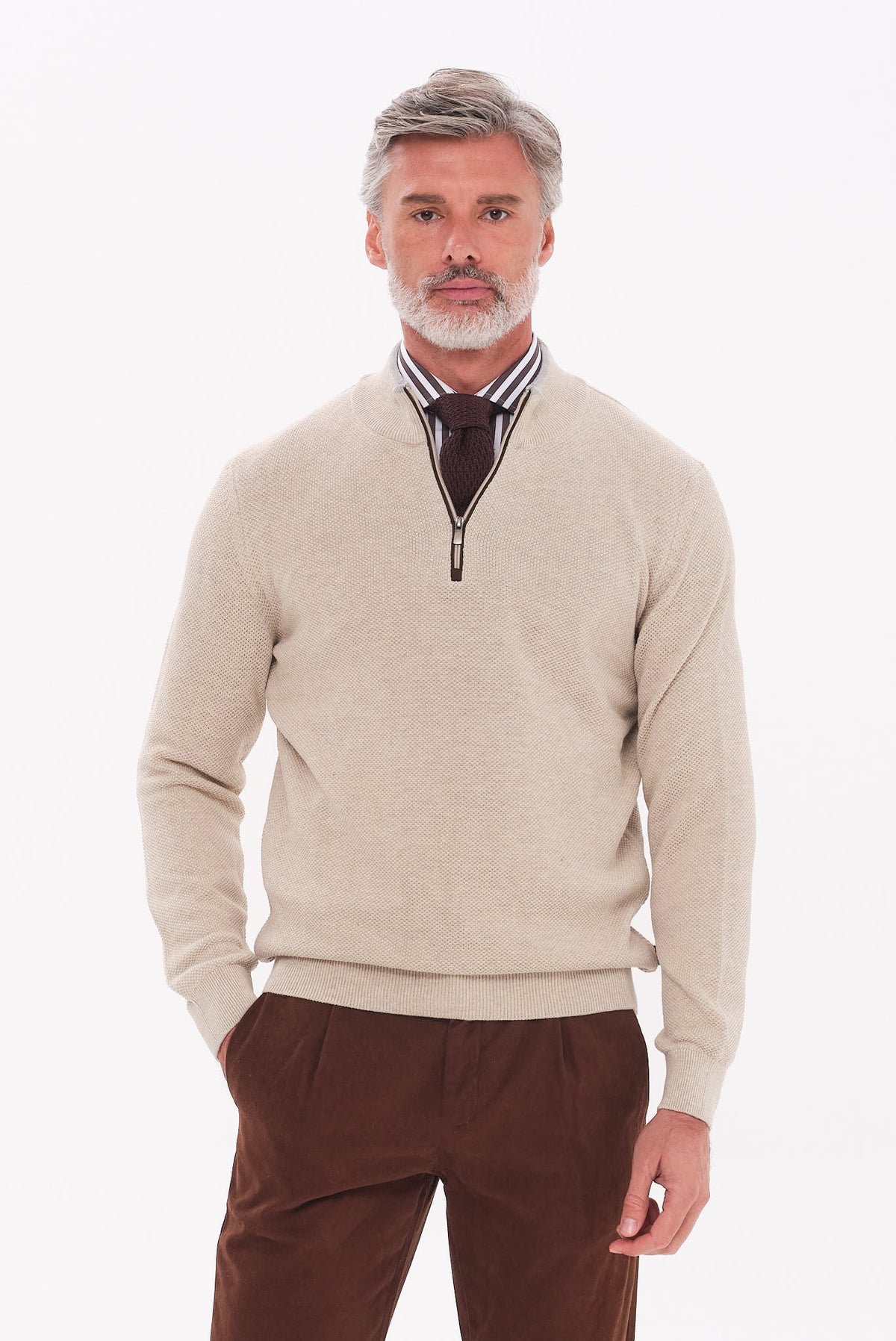 ΑΝΔΡΙΚΟ ΠΟΥΛΟΒΕΡ LUPETTO ZIP PORTOBELLO'S ΣΕ ΜΠΕΖ ΣΚΟΥΡΟ ΧΡΩΜΑ REGULAR FIT