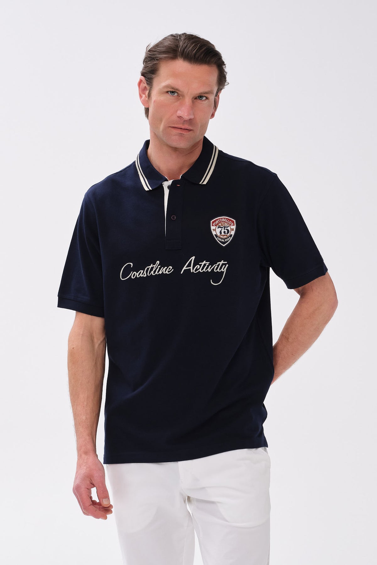 ΑΝΔΡΙΚΟ ΜΠΛΕ ΚΟΝΤΟΜΑΝΙΚΟ POLO ΜΕ ΣΤΑΜΠΑ PORTOBELLO'S REGULAR FIT
