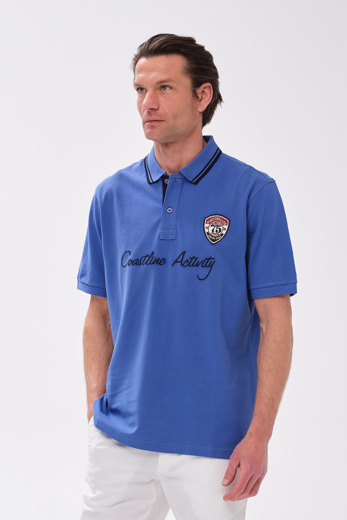 ΑΝΔΡΙΚΟ ΜΠΛΕ ΡΑΦΚΟΝΤΟΜΑΝΙΚΟ POLO ΜΕ ΣΤΑΜΠΑ PORTOBELLO'S REGULAR FIT