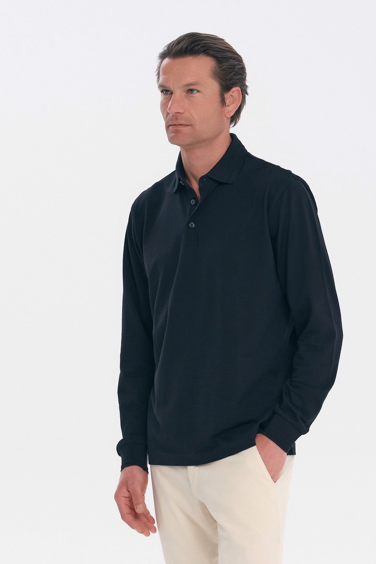 ΑΝΔΡΙΚΟ ΜΑΥΡΟ ΜΑΚΡΥΜΑΝΙΚΟ POLO REGULAR FIT COTTON PIMA PORTOBELLO'S