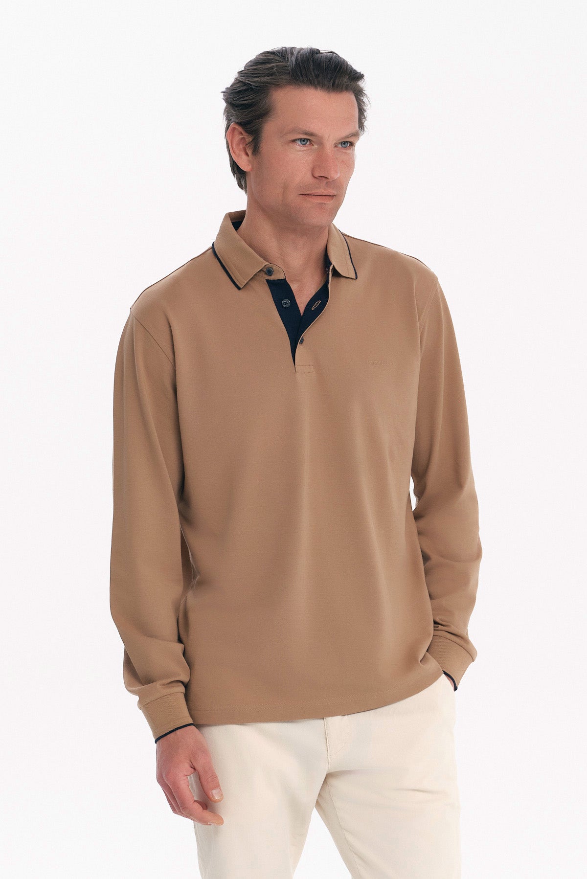 ΑΝΔΡΙΚΟ ΜΠΕΖ ΣΚΟΥΡΟ ΜΑΚΡΥΜΑΝΙΚΟ POLO REGULAR FIT COTTON PIMA PORTOBELLO'S