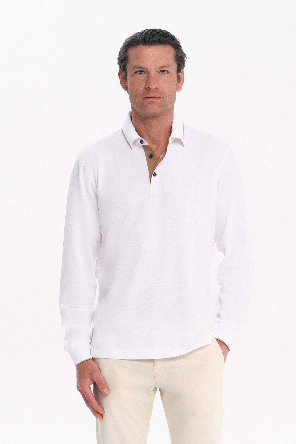 ΑΝΔΡΙΚΟ ΛΕΥΚΟ ΜΑΚΡΥΜΑΝΙΚΟ POLO REGULAR FIT COTTON PIMA PORTOBELLO'S