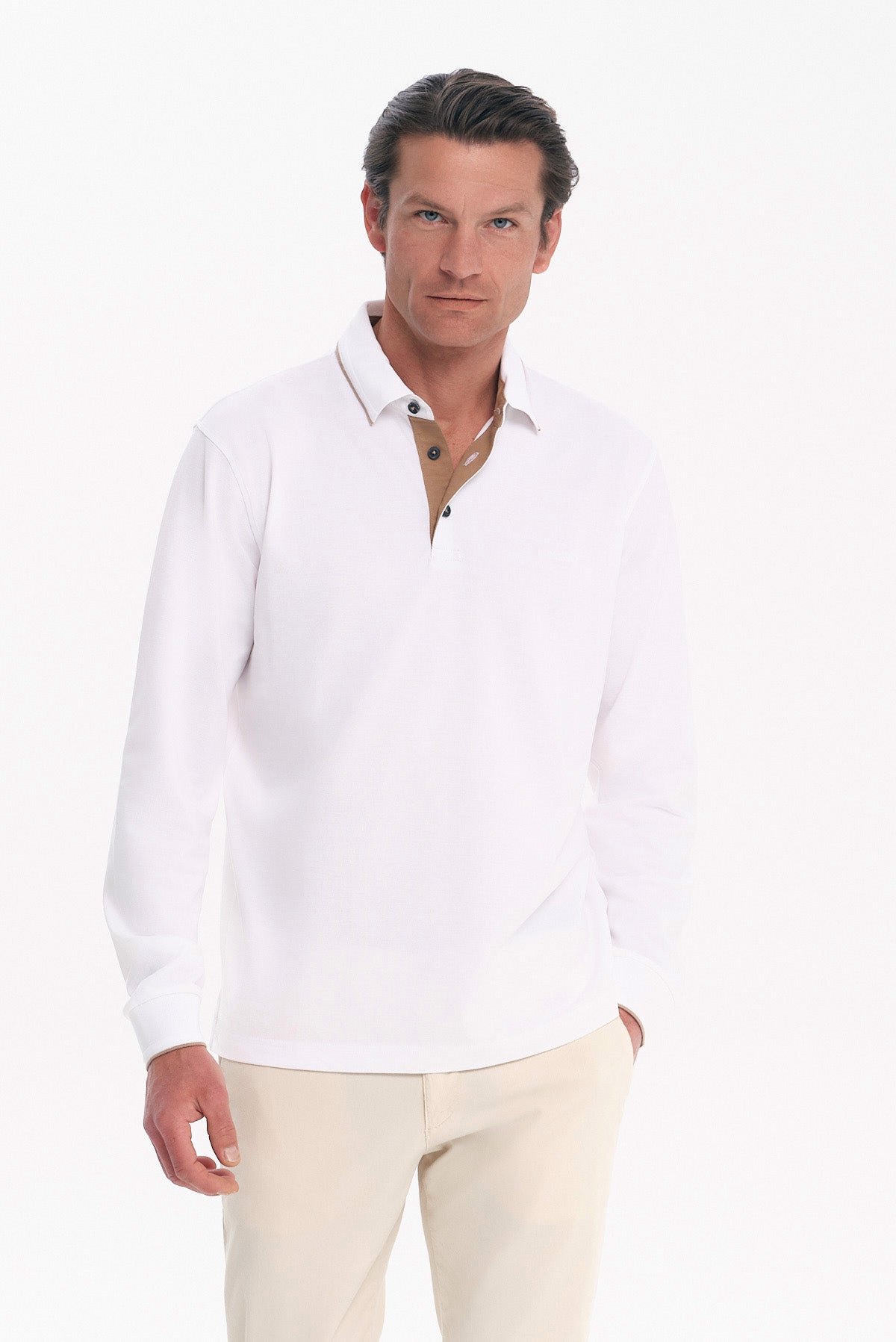 ΑΝΔΡΙΚΟ ΛΕΥΚΟ ΜΑΚΡΥΜΑΝΙΚΟ POLO REGULAR FIT COTTON PIMA PORTOBELLO'S