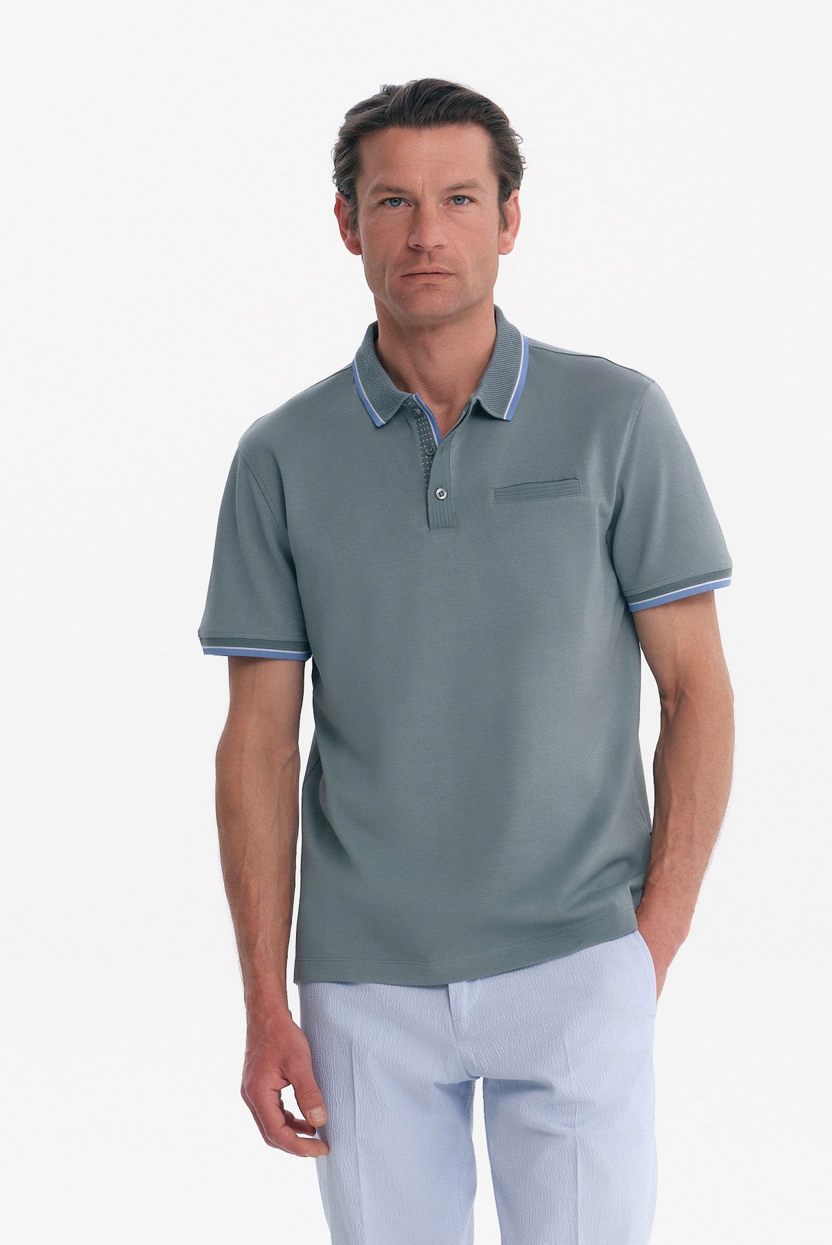 ΑΝΔΡΙΚΟ POLO MERCERISED REGULAR FIT PORTOBELLO'S ΣΕ ΧΡΩΜΑ ΜΕΝΤΑΣ ΜΕ ΛΕΠΤΟΜΕΡΕΙΕΣ