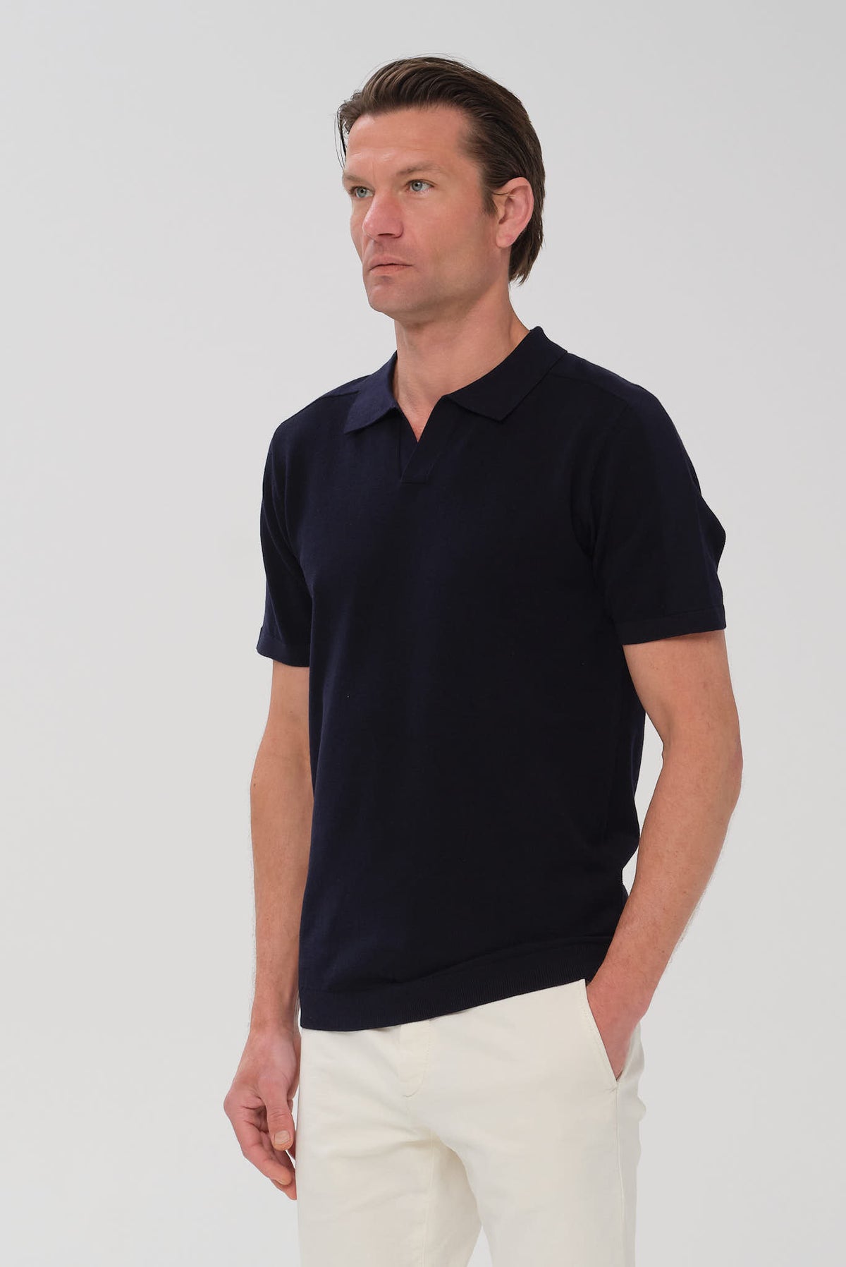 ΑΝΔΡΙΚΟ ΜΠΛΕ ΠΛΕΚΤΟ ΚΟΝΤΟΜΑΝΙΚΟ POLO PORTOBELLO'S ΜΕ NO BUTTON ΓΙΑΚΑ REGULAR FIT