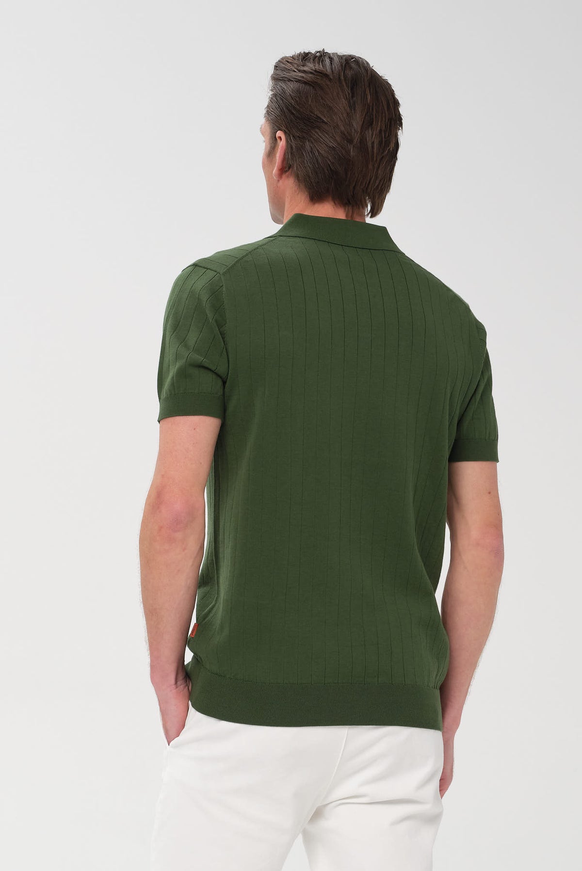 ΑΝΔΡΙΚΟ ΠΡΑΣΙΝΟ KONTOMANIKO POLO PORTOBELLO'S ME ΚΑΘΕΤΗ ΡΙΓΕ ΠΛΕΞΗ ΚΑΙ NO BUTTON ΓΙΑΚΑ REGULAR FIT