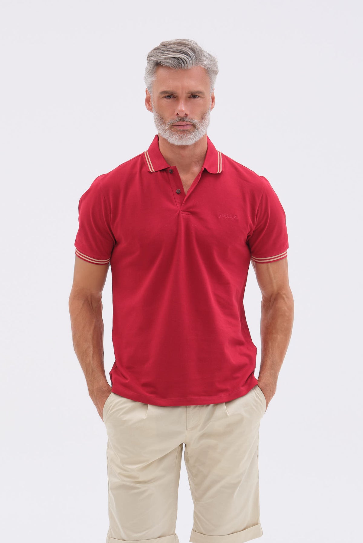 ΑΝΔΡΙΚΟ ΜΠΟΡΝΤΟ ΚΟΝΤΟΜΑΝΙΚΟ PIQUE POLO PORTOBELLO'S ΜΕ ΛΕΠΤΟΜΕΡΕΙΕΣ ΣΤΟΝ ΓΙΑΚΑ ΚΑΙ ΣΤΑ ΜΑΝΙΚΙΑ REGULAR FIT