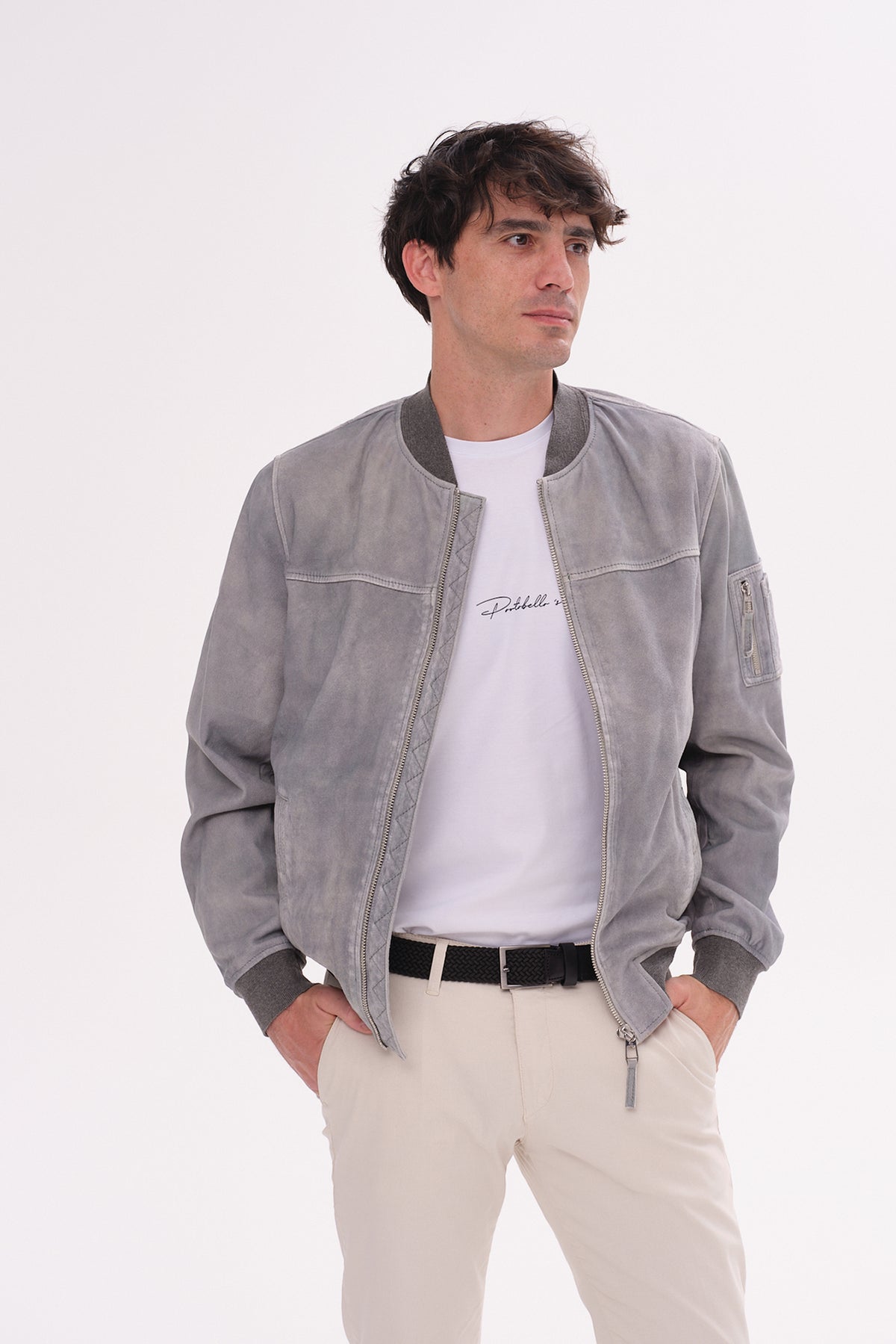 ΑΝΔΡΙΚΟ SUEDE ΜΠΟΥΦΑΝ BOMBER MILESTONE ΣΕ ΓΚΡΙ ΑΠΟΧΡΩΣΗ