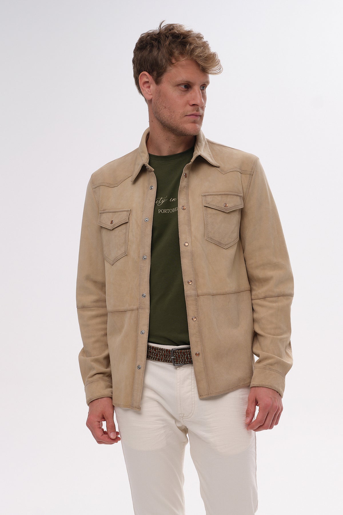 ΑΝΔΡΙΚΟ SUEDE OVERSHIRT PORTOBELLO'S ΣΕ ΜΠΕΖ ΑΝΟΙΚΤΗ ΑΠΟΧΡΩΣΗ