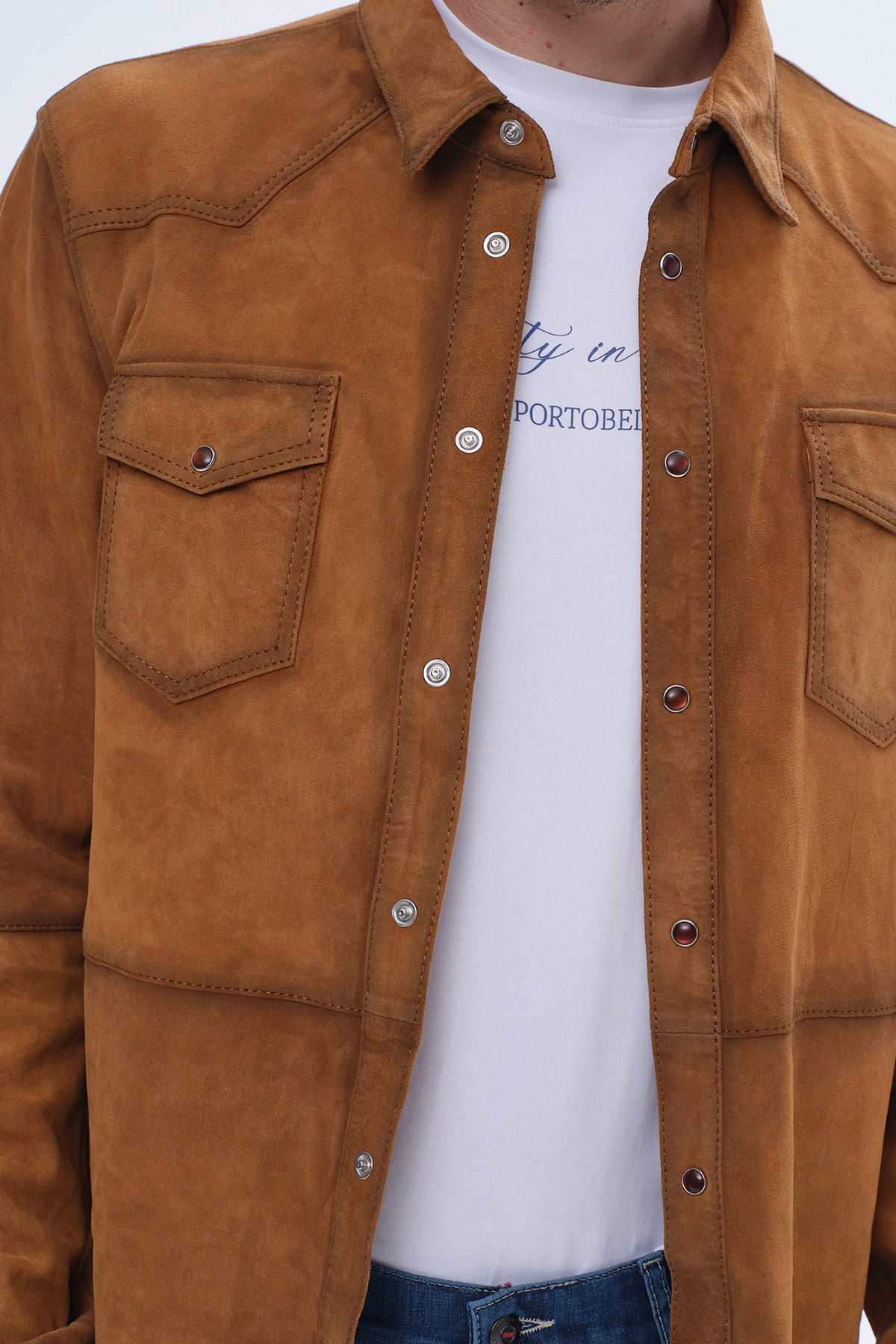 ΑΝΔΡΙΚΟ SUEDE OVERSHIRT PORTOBELLO'S ΣΕ ΤΑΜΠΑ ΑΠΟΧΡΩΣΗ