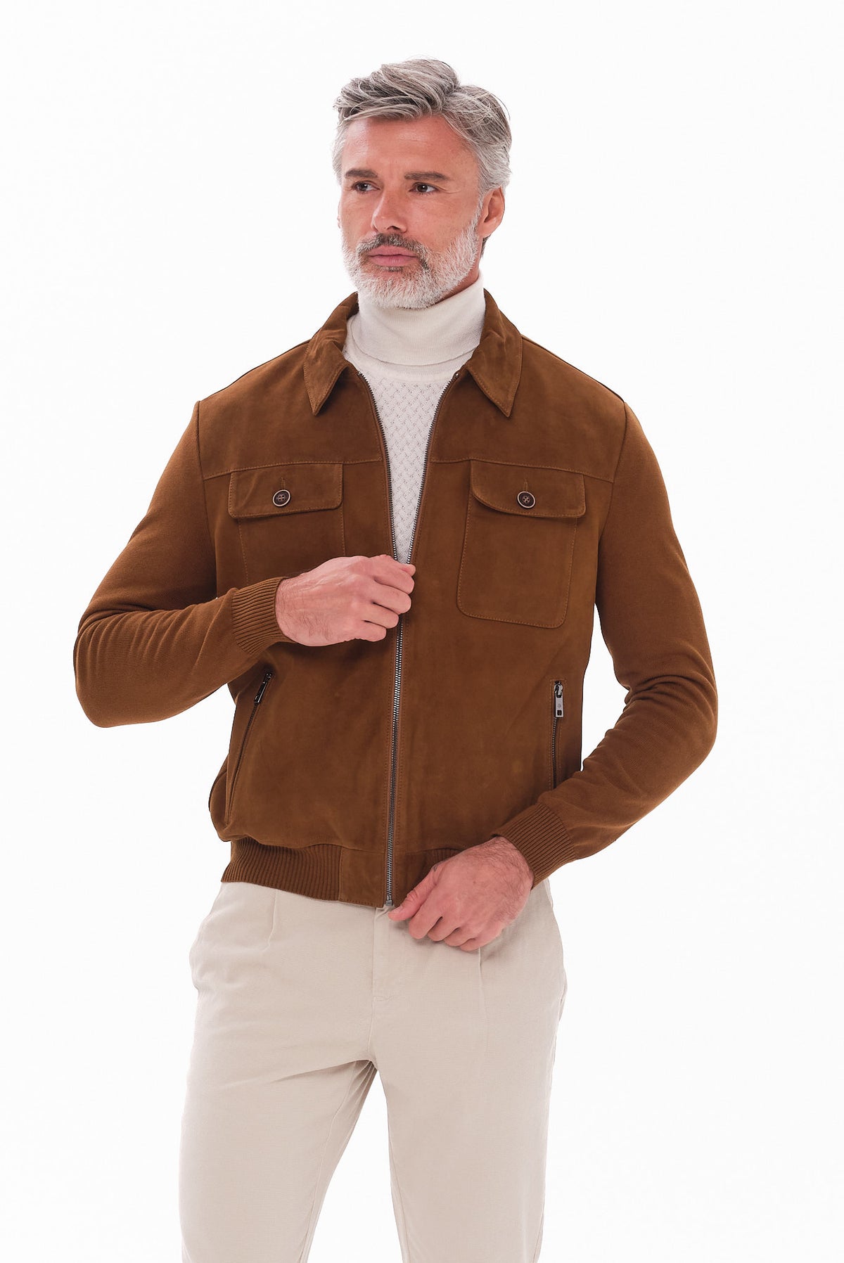 ΑΝΔΡΙΚΟ ΔΕΡΜΑΤΙΝΟ SUEDE ΤΖΑΚΕΤ MILESTONE ΣΕ ΤΑΜΠΑ ΧΡΩΜΑ REGULAR FIT