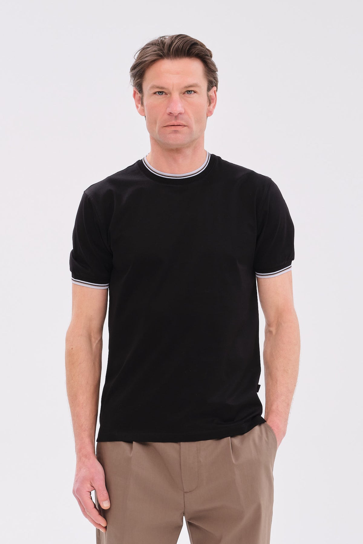 PORTOBELLO'S ΜΑΥΡΟ ESSENTIAL T-SHIRT ΜΕ REFINED ΔΙΠΛΗ ΓΡΑΜΜΗ