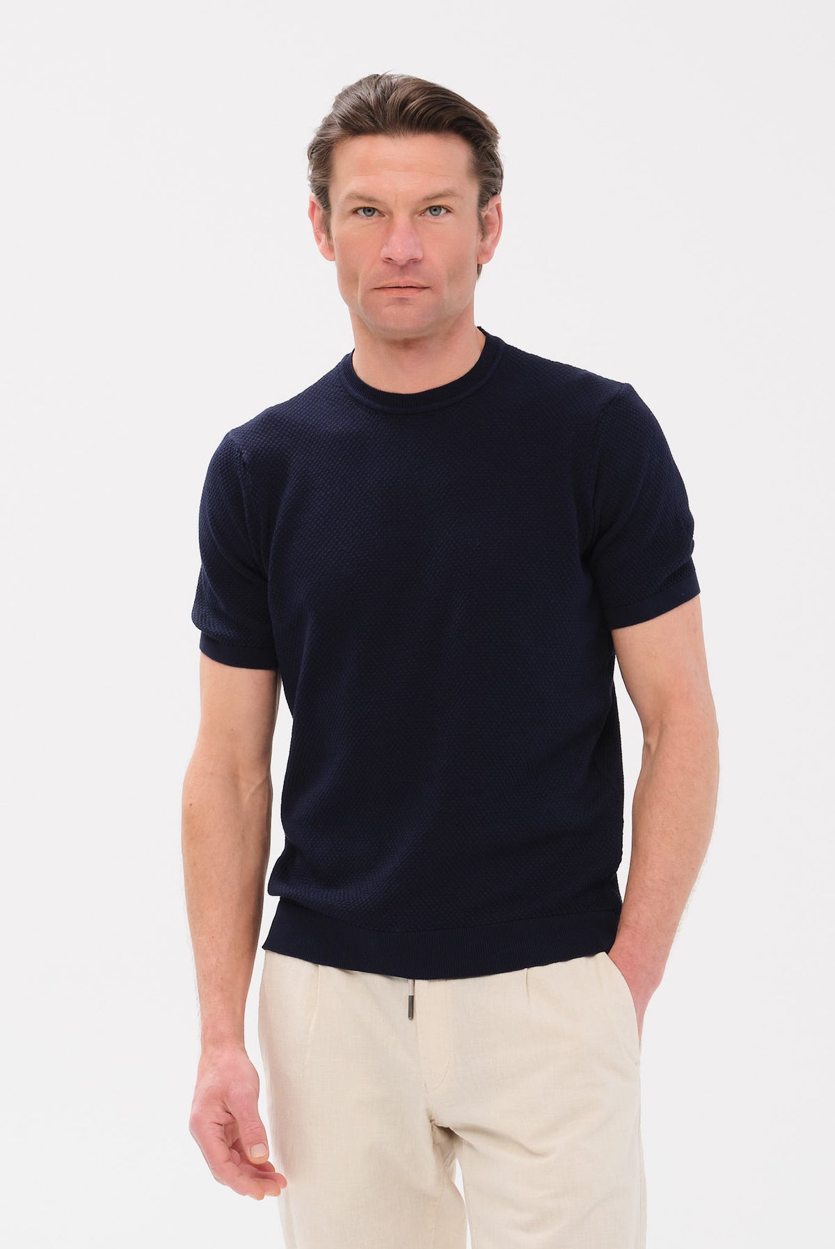 ΑΝΔΡΙΚΟ ΜΠΛΕ Τ-SHIRT PORTOBELLO'S ΜΕ ΜΙΚΡΟΣΧΕΔΙΟ ΣΤΗΝ ΠΛΕΞΗ REGULAR FIT