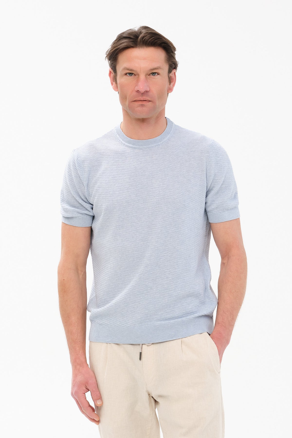 ΑΝΔΡΙΚΟ ΣΙΕΛ Τ-SHIRT PORTOBELLO'S ΜΕ ΑΝΑΓΛΥΦΗ ΠΛΕΞΗ REGULAR FIT