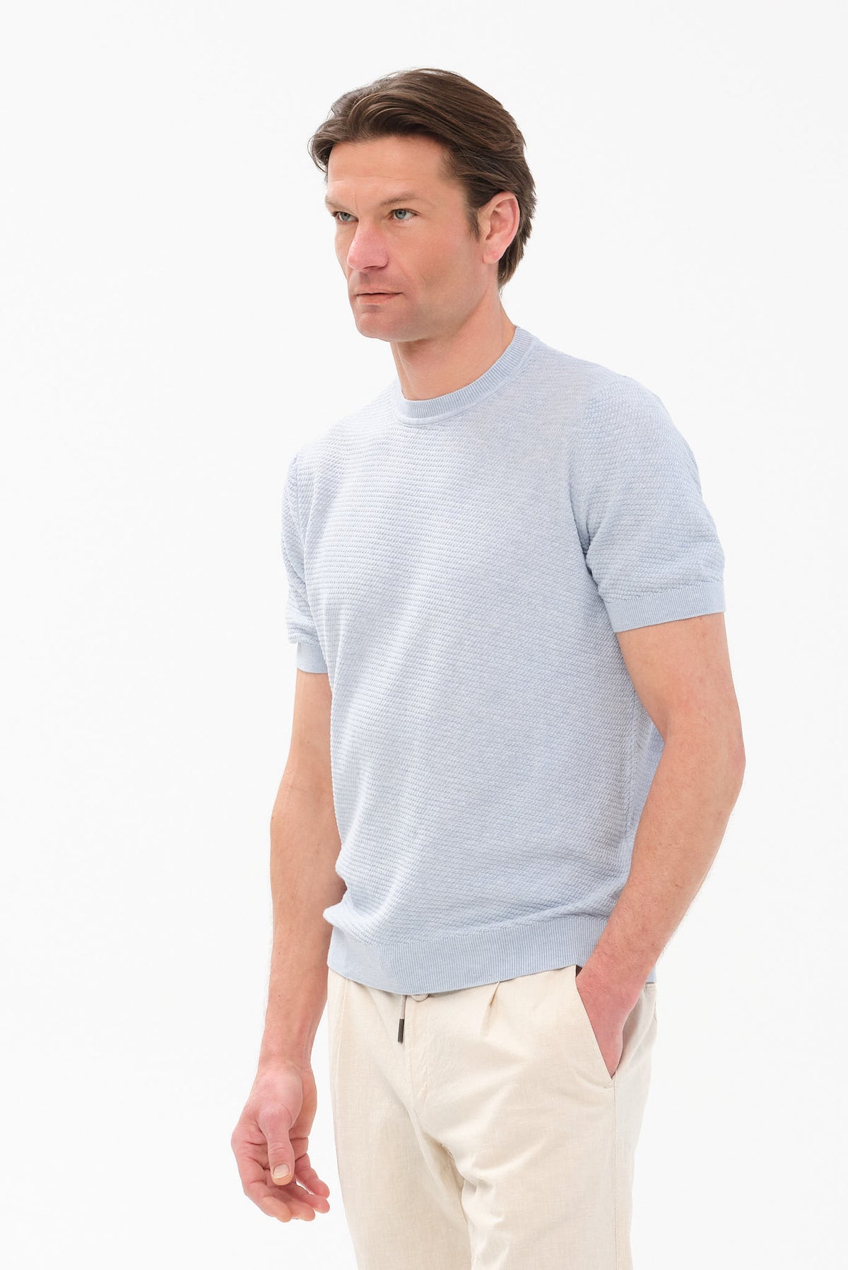 ΑΝΔΡΙΚΟ ΣΙΕΛ Τ-SHIRT PORTOBELLO'S ΜΕ ΑΝΑΓΛΥΦΗ ΠΛΕΞΗ REGULAR FIT