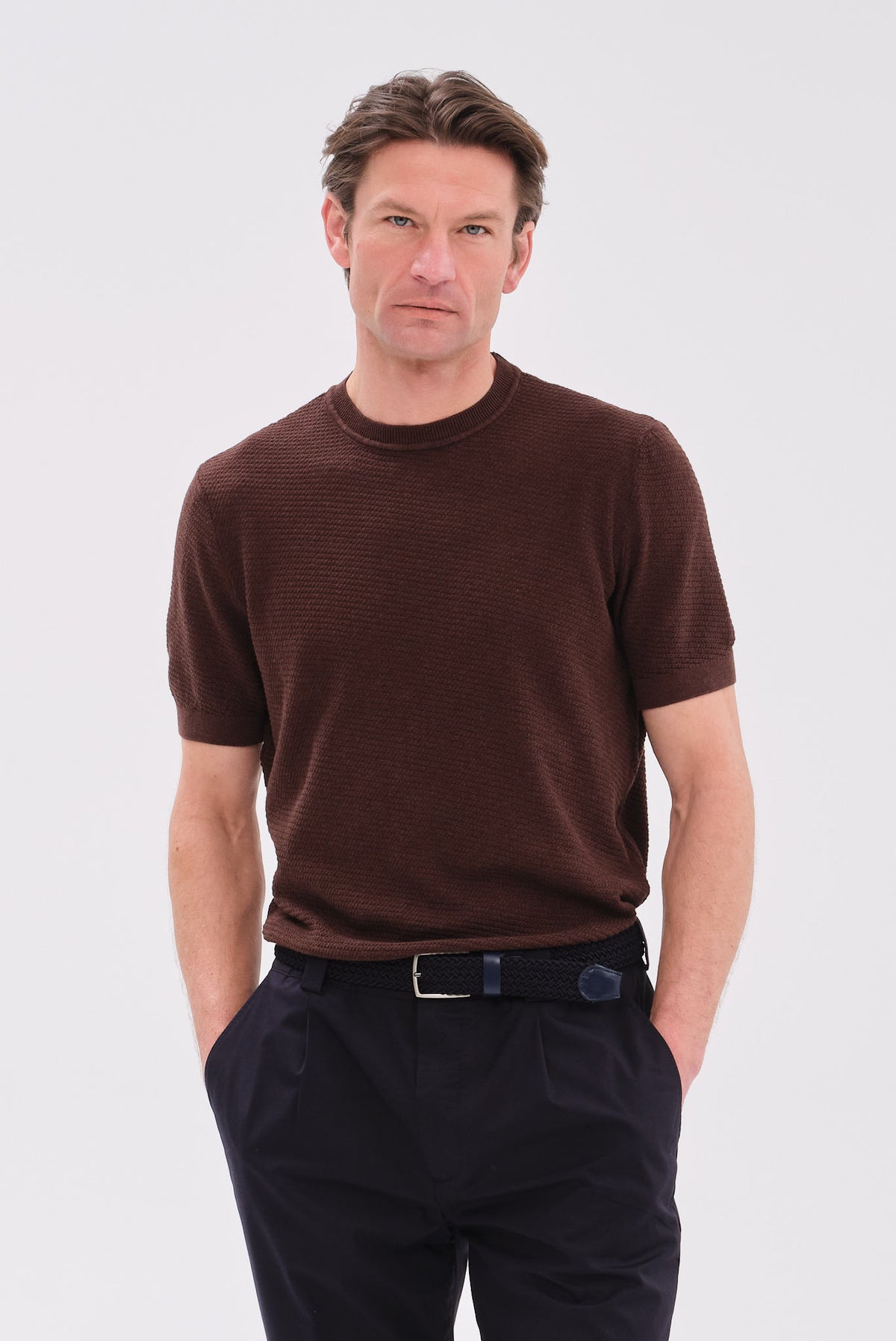 ΑΝΔΡΙΚΟ ΚΑΦΕ Τ-SHIRT PORTOBELLO'S ΜΕ ΑΝΑΓΛΥΦΗ ΠΛΕΞΗ REGULAR FIT