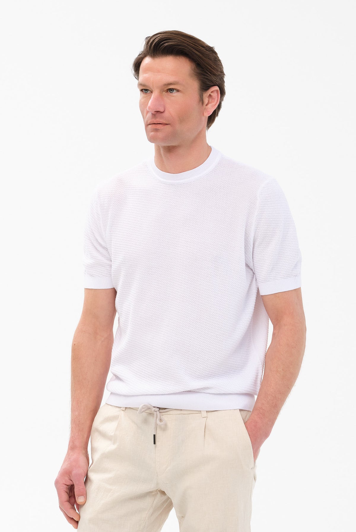 ΑΝΔΡΙΚΟ ΛΕΥΚΟ Τ-SHIRT PORTOBELLO'S ΜΕ ΑΝΑΓΛΥΦΗ ΠΛΕΞΗ REGULAR FIT
