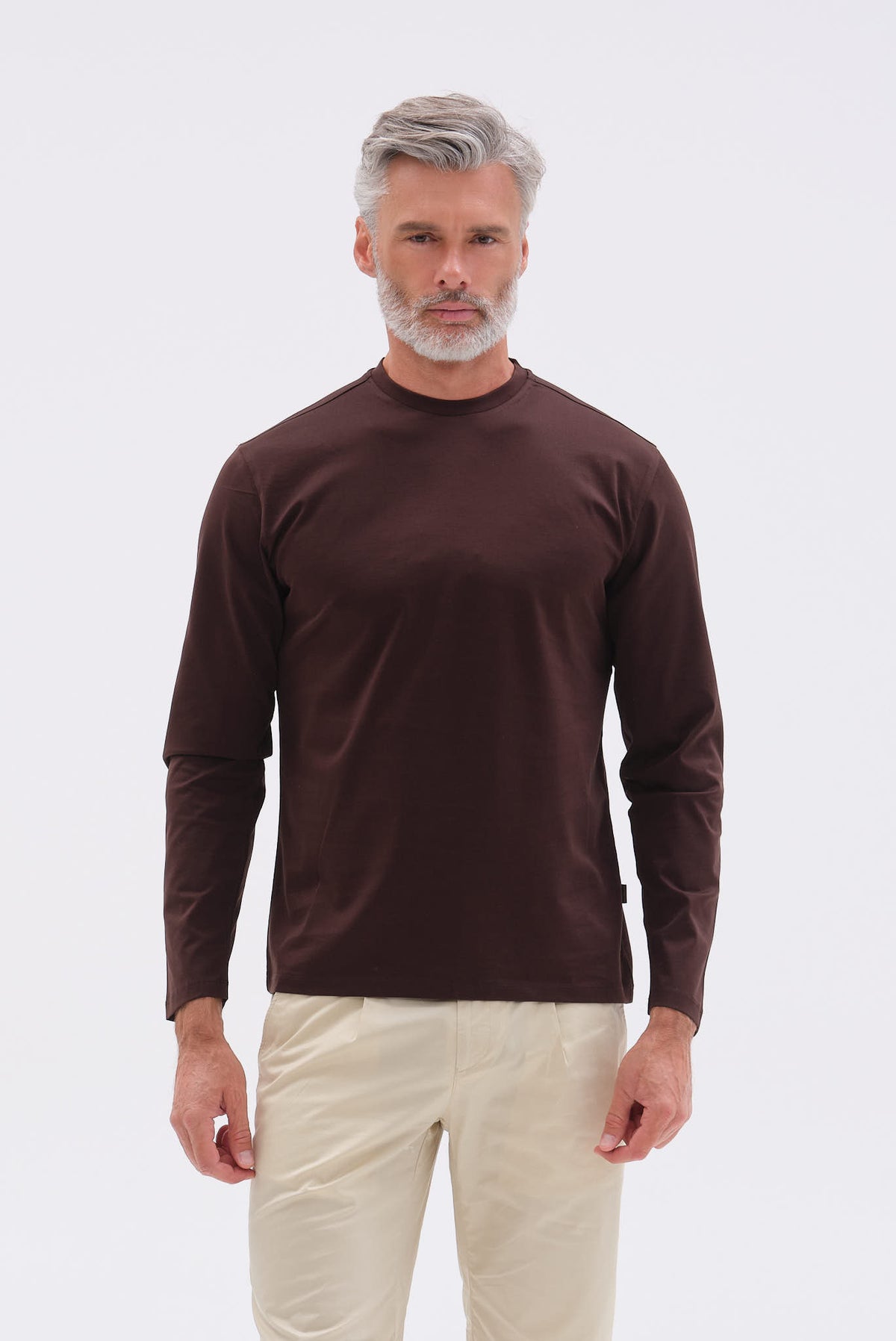 ΑΝΔΡΙΚΟ ΚΑΦΕ ΜΟΝΟΧΡΩΜΟ ΜΑΚΡΥΜΑΝΙΚΟ T-SHIRT PORTOBELLO'S