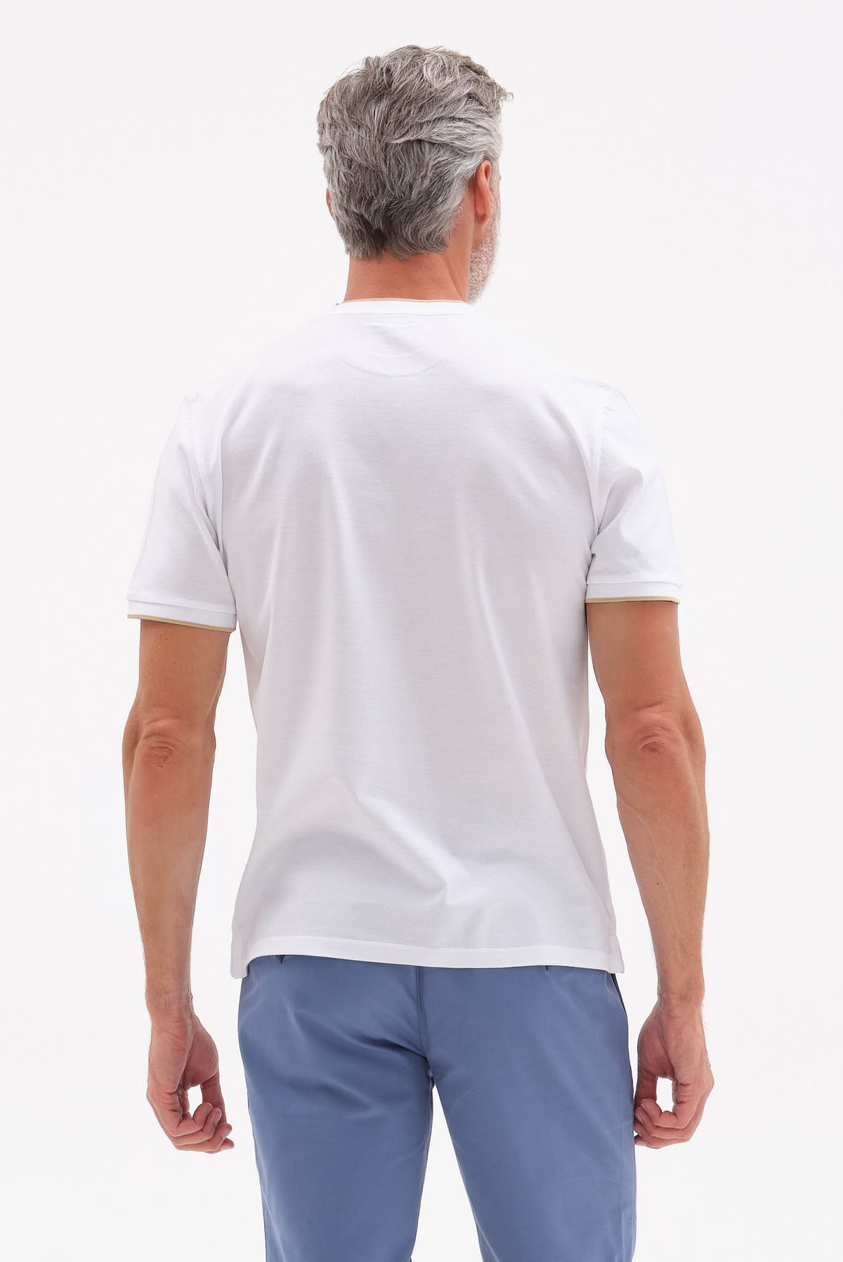 ΑΝΔΡΙΚΟ ΛΕΥΚΟ PIQUE ΜΟΝΟΧΡΩΜΟ T-SHIRT PORTOBELLO'S ΜΕ ΔΙΑΚΡΙΤΙΚΕΣ ΛΕΠΤΟΜΕΡΕΙΕΣ