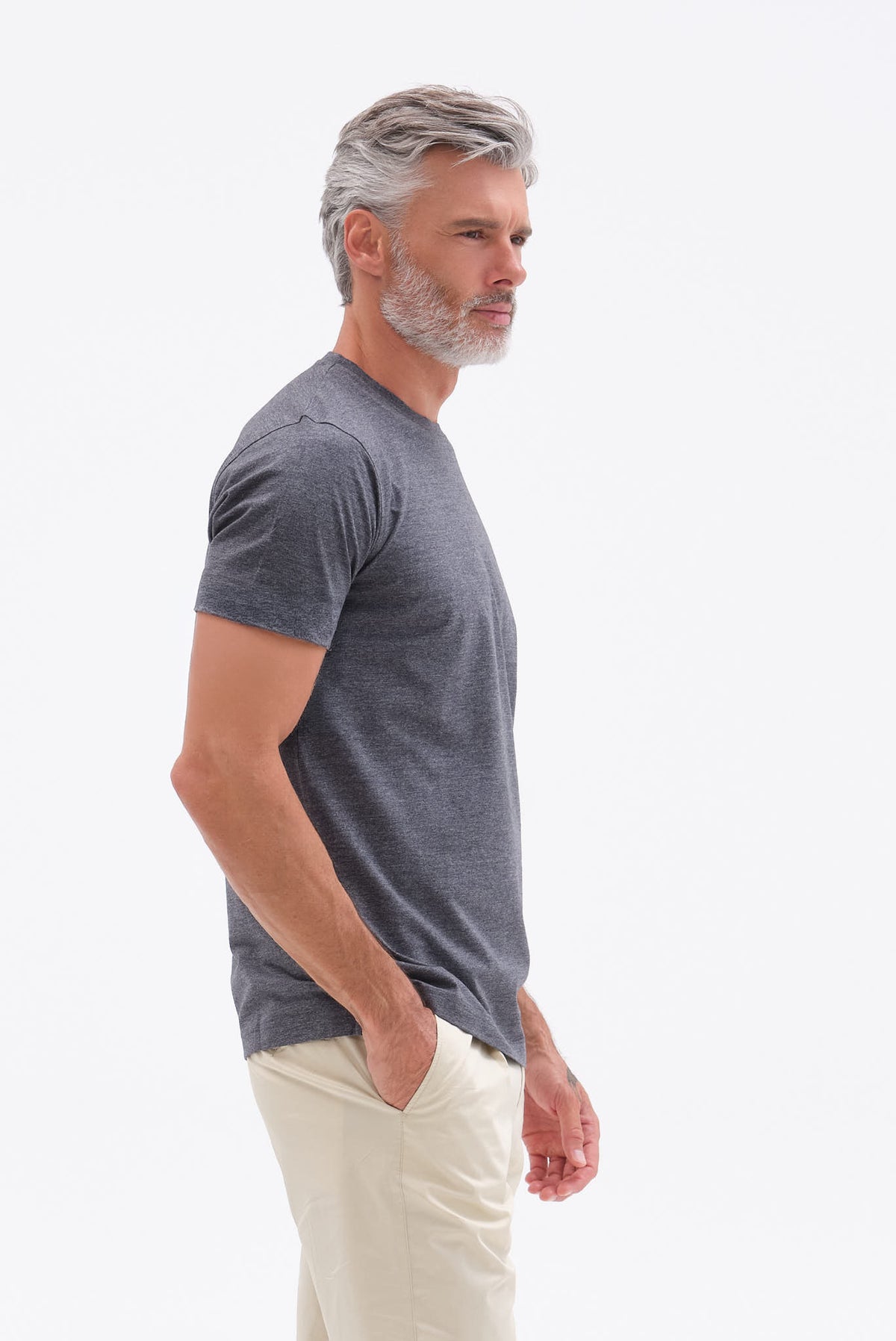 ΑΝΔΡΙΚΟ ΣΚΟΥΡΟ ΓΚΡΙ ΚΟΝΤΟΜΑΝΙΚΟ T-SHIRT PORTOBELLO'S ΜΕ BIO SILKY FINISH