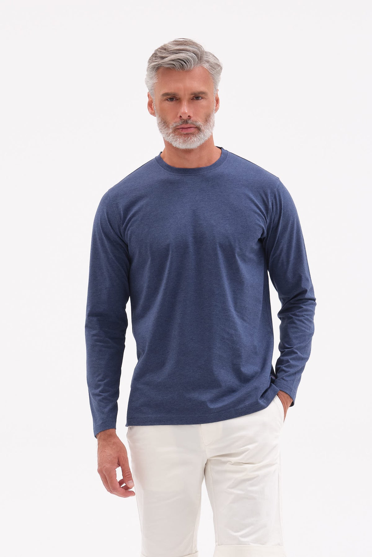 ΑΝΔΡΙΚΟ ΜΠΛΕ INDIGO ΜΟΝΟΧΡΩΜΟ ΜΑΚΡΥΜΑΝΙΚΟ T-SHIRT PORTOBELLO'S