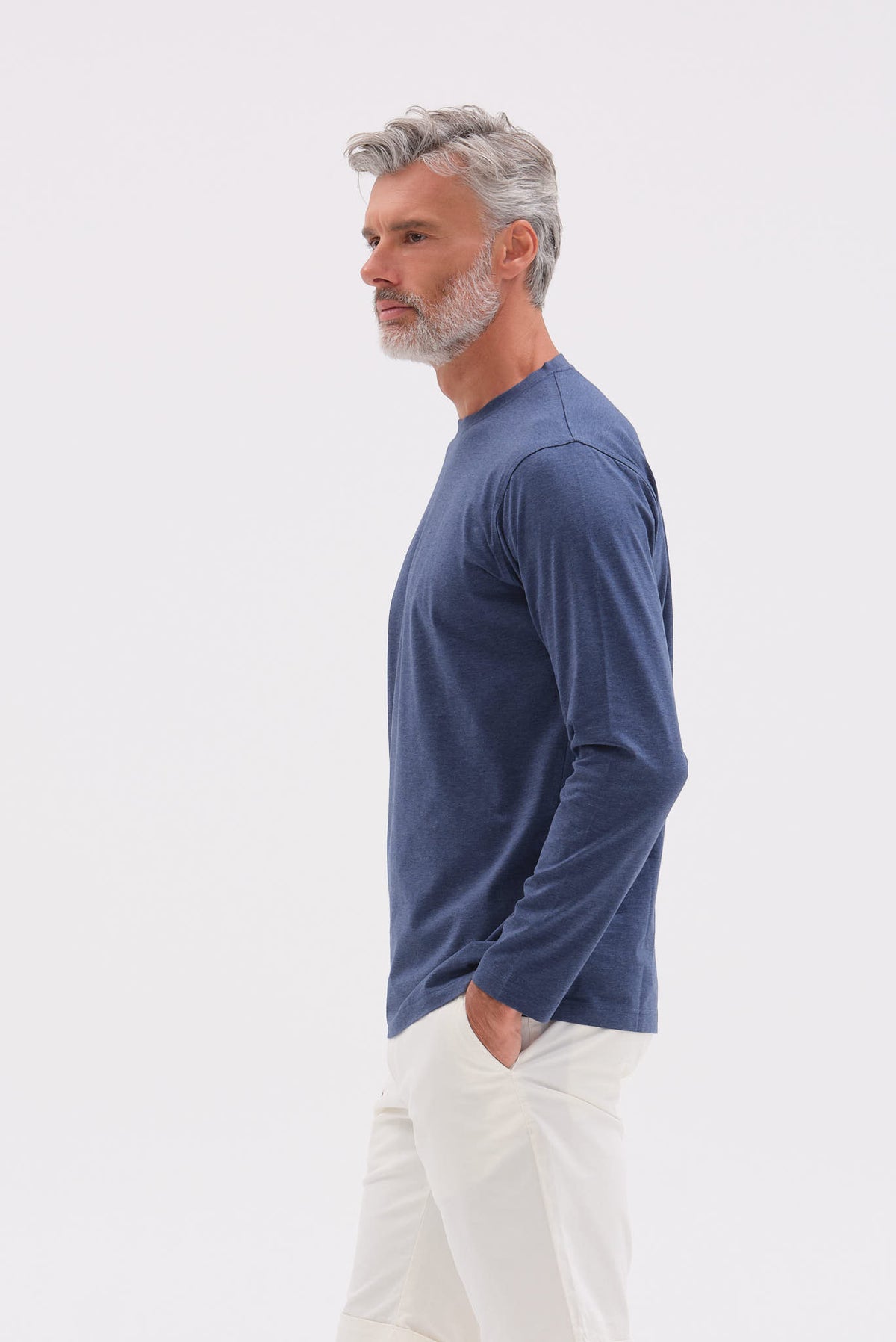 ΑΝΔΡΙΚΟ ΜΠΛΕ INDIGO ΜΟΝΟΧΡΩΜΟ ΜΑΚΡΥΜΑΝΙΚΟ T-SHIRT PORTOBELLO'S