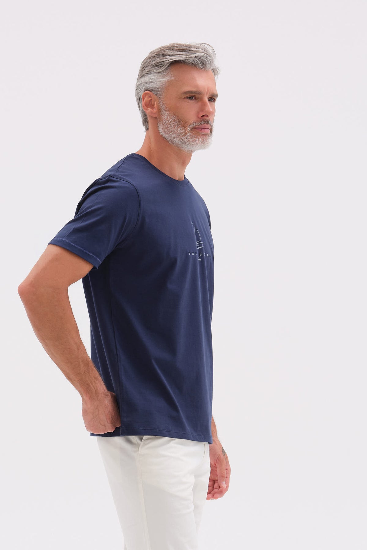 ΑΝΔΡΙΚΟ ΜΠΛΕ ΚΟΝΤΟΜΑΝΙΚΟ T-SHIRT PORTOBELLO'S ME ΣΤΑΜΠΑ SAIL BOAT