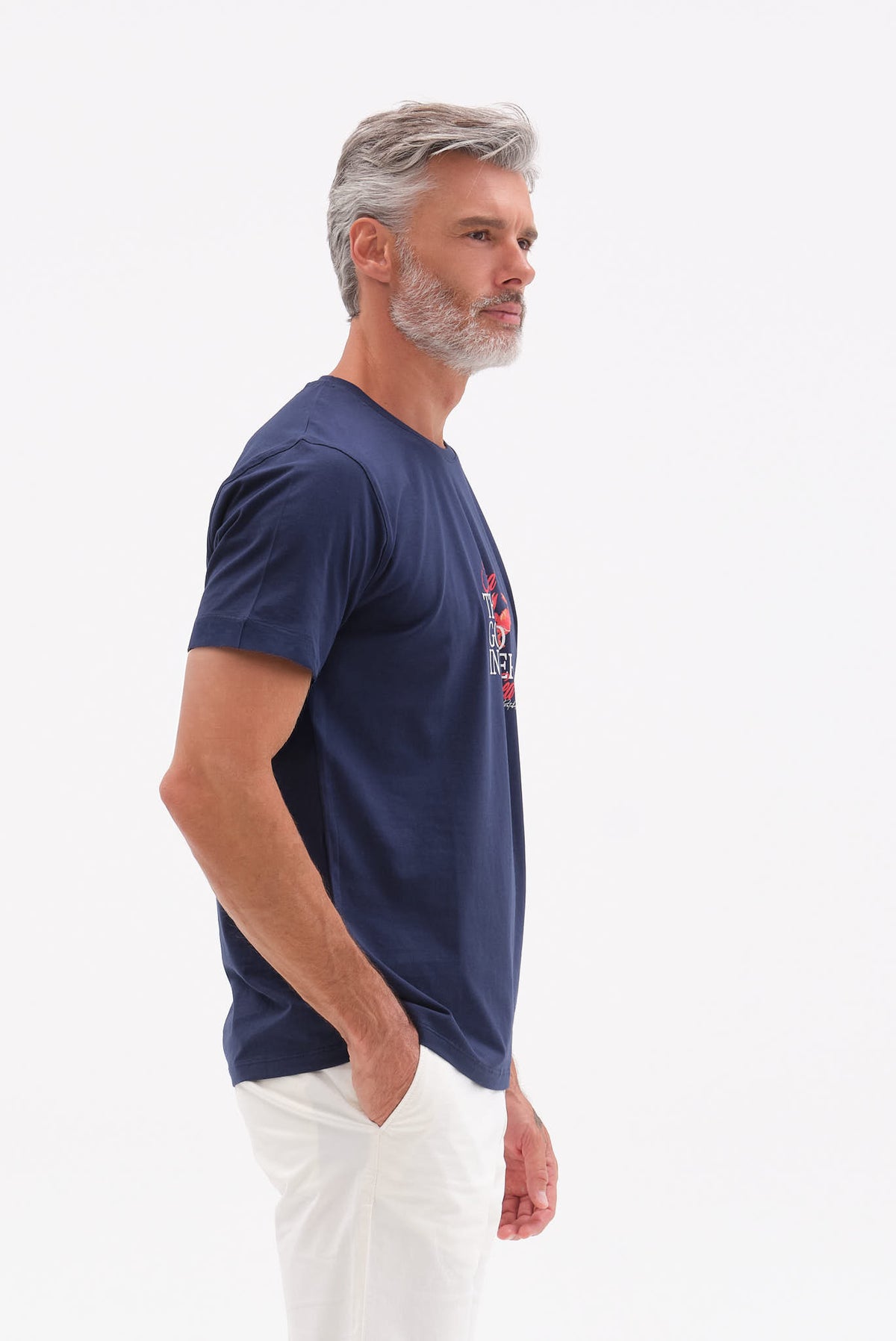 ΑΝΔΡΙΚΟ ΜΠΛΕ ΚΟΝΤΟΜΑΝΙΚΟ T-SHIRT PORTOBELLO'S ME ΣΤΑΜΠΑ FIND THE GOOD IN EVERY SEA