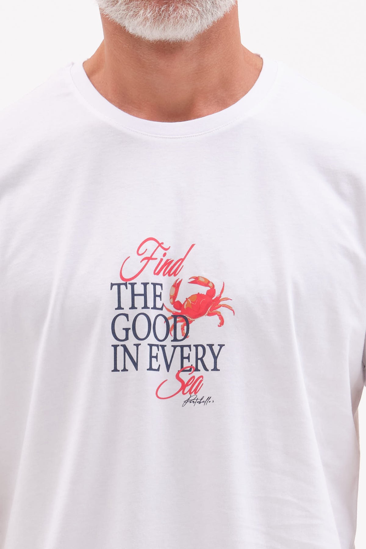 ΑΝΔΡΙΚΟ ΛΕΥΚΟ ΚΟΝΤΟΜΑΝΙΚΟ T-SHIRT PORTOBELLO'S ME ΣΤΑΜΠΑ FIND THE GOOD IN EVERY SEA