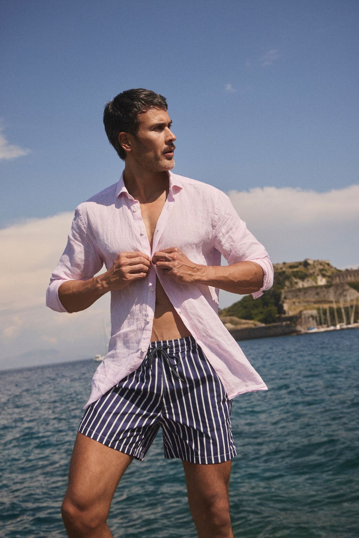 ΑΝΔΡΙΚΟ ΜΠΛΕ ΣΚΟΥΡΟ ΜΑΓΙΟ ΜΕ ΛΕΥΚΕΣ ΡΙΓΕΣ PORTOBELLO'S REGULAR FIT