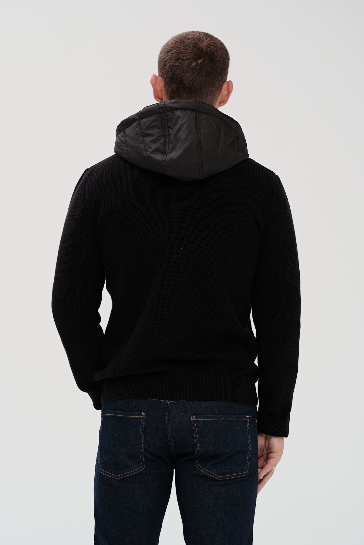 ΑΝΔΡΙΚΗ ΜΑΥΡΗ ΖΑΚΕΤΑ CARDIGAN PORTOBELLO'S ΜΕ ΚΟΥΚΟΥΛΑ REGULAR FIT