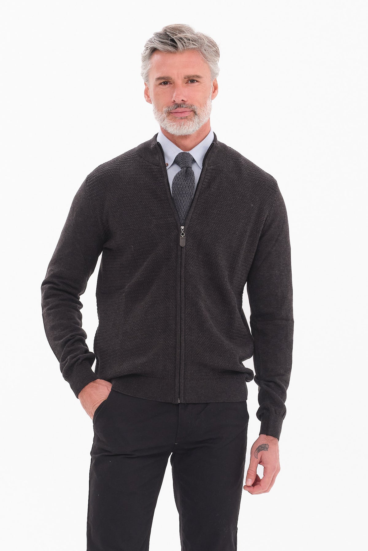 ΑΝΔΡΙΚΗ ΖΑΚΕΤΑ ΣΤΟ ΧΡΩΜΑ ΤΟΥ ΓΡΑΦΙΤΗ CARDIGAN LES GENT'S REGULAR FIT ΜΕ ΜΙΚΡΟΣΧΕΔΙΟ