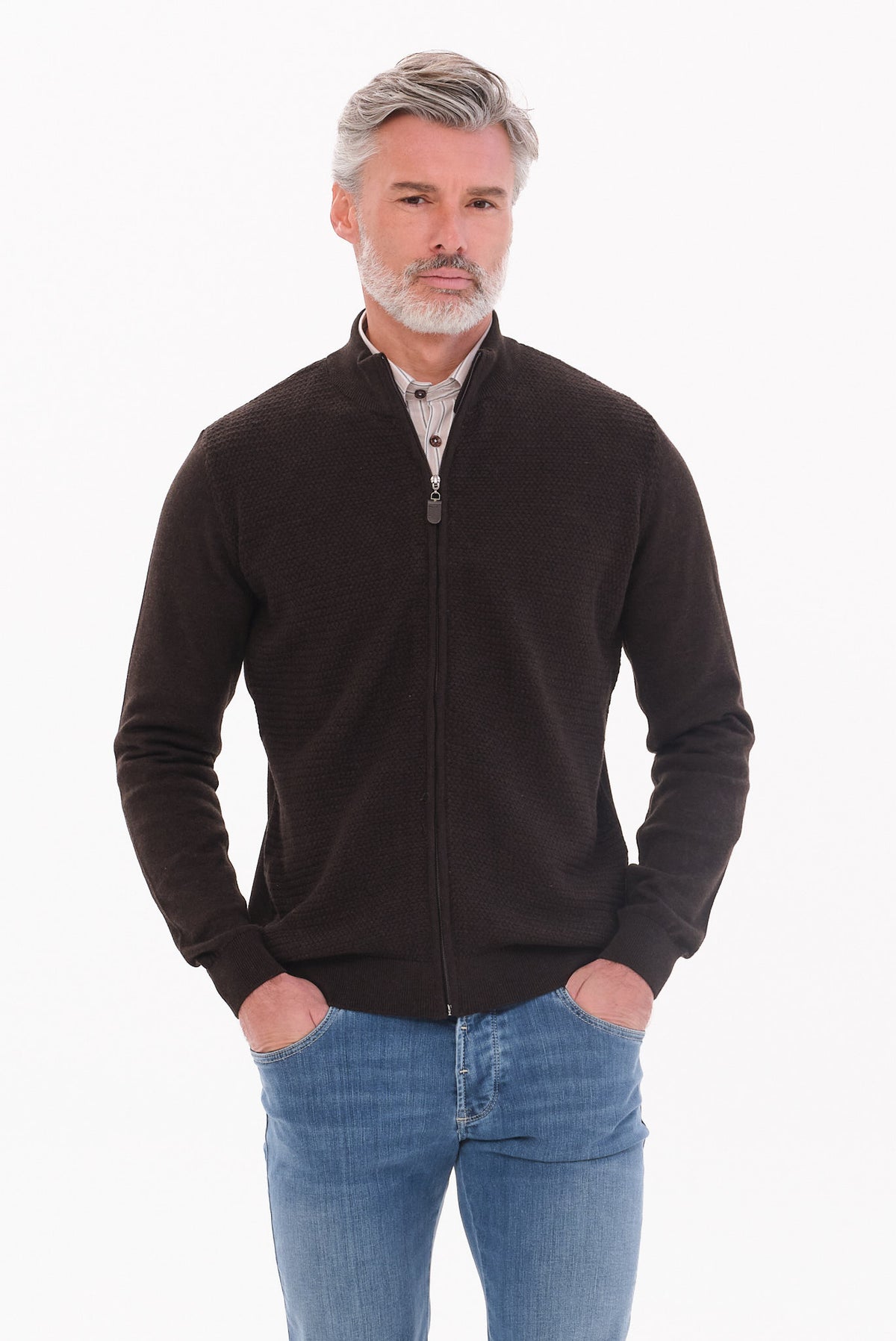 ΑΝΔΡΙΚΗ ΖΑΚΕΤΑ ΚΑΦΕ CARDIGAN LES GENT'S REGULAR FIT ΜΕ ΜΙΚΡΟΣΧΕΔΙΟ