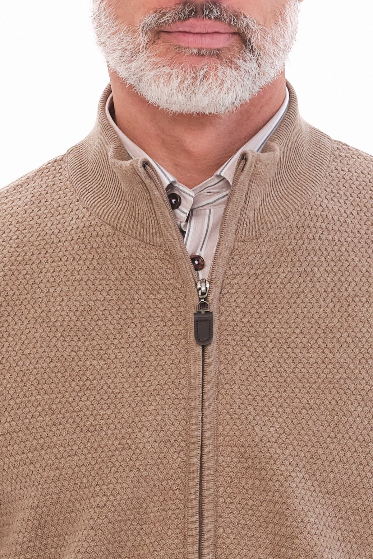 ΑΝΔΡΙΚΗ ΖΑΚΕΤΑ ΜΠΕΖ ΣΚΟΥΡΟ CARDIGAN LES GENT'S REGULAR FIT ΜΕ ΜΙΚΡΟΣΧΕΔΙΟ