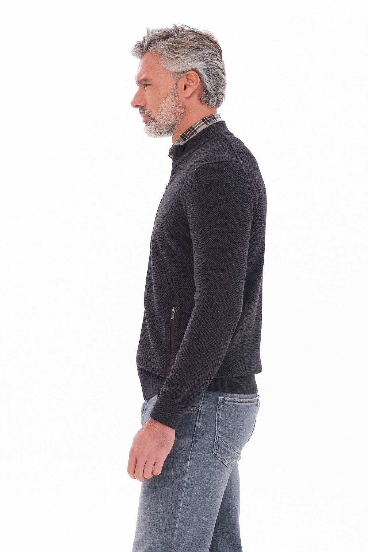 ΑΝΔΡΙΚΗ ΖΑΚΕΤΑ CARDIGAN PORTOBELLO'S ΣΤΟ ΧΡΩΜΑ ΤΟΥ ΓΡΑΦΙΤΗ REGULAR FIT ΜΕ ΜΙΚΡΟΣΧΕΔΙΟ