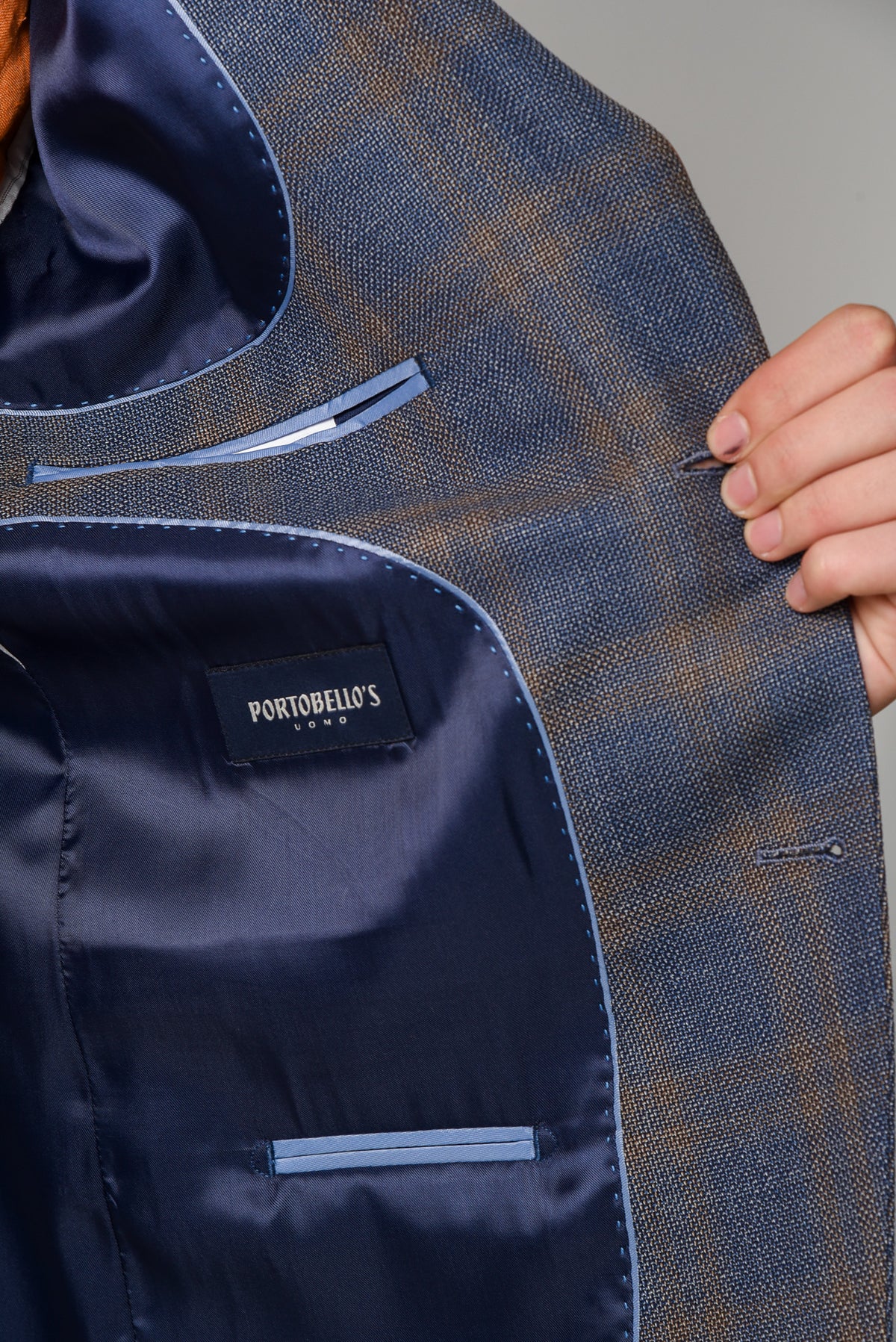 ΑΝΔΡΙΚΟ ΣΑΚΑΚΙ PORTOBELLO'S WINDOWPANE ΣΕ ΜΠΛΕ ΧΡΩΜΑ ΚΑΙ ΚΑΦΕ ΛΕΠΤΟΜΕΡΕΙΕΣ ΥΦΑΣΜΑ MARLANE