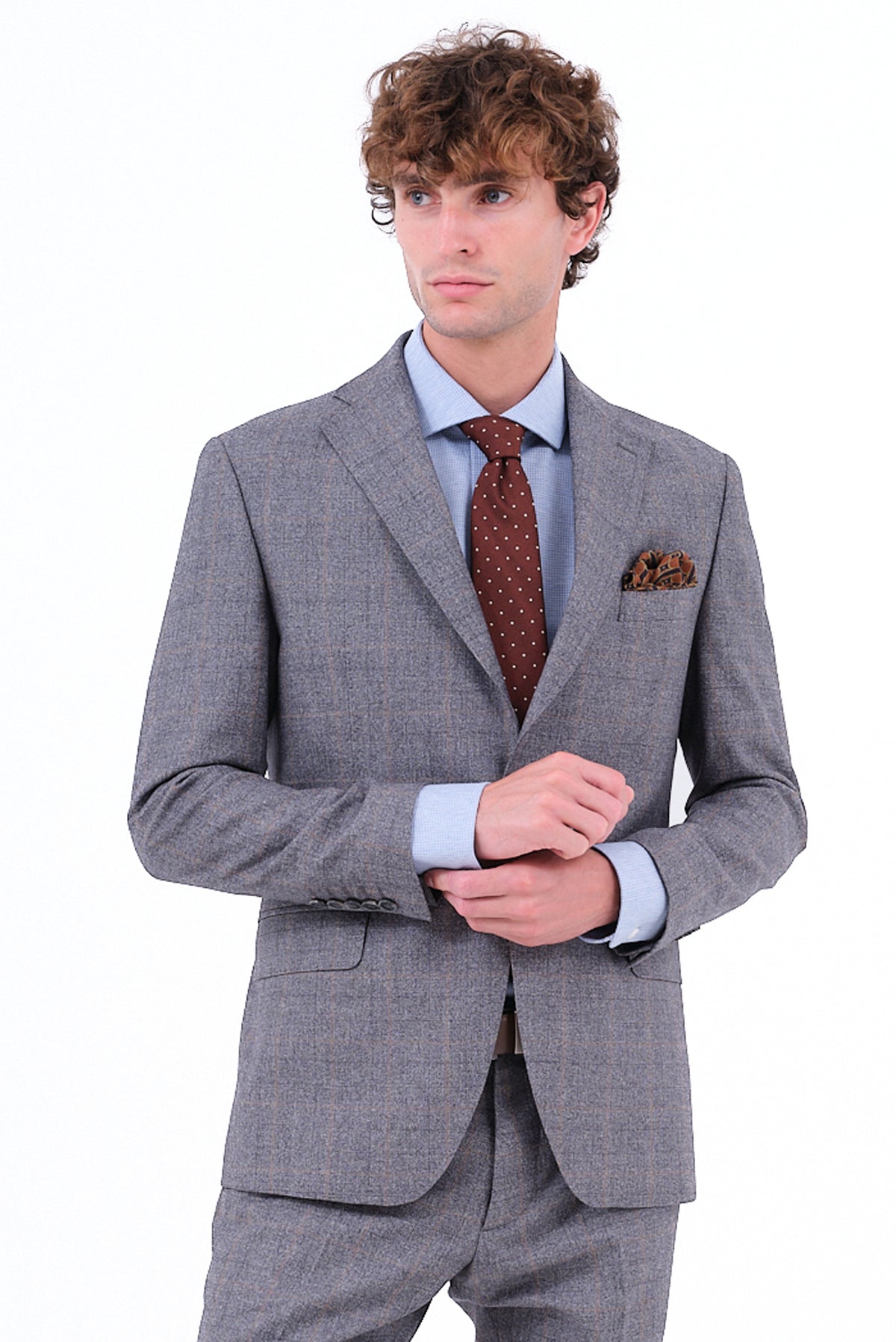 ΑΝΔΡΙΚΟ ΓΚΡΙ ΚΟΣΤΟΥΜΙ PORTOBELLO'S ΜΕ ΜΠΕΖ WINDOWPANE SLIM FIT
