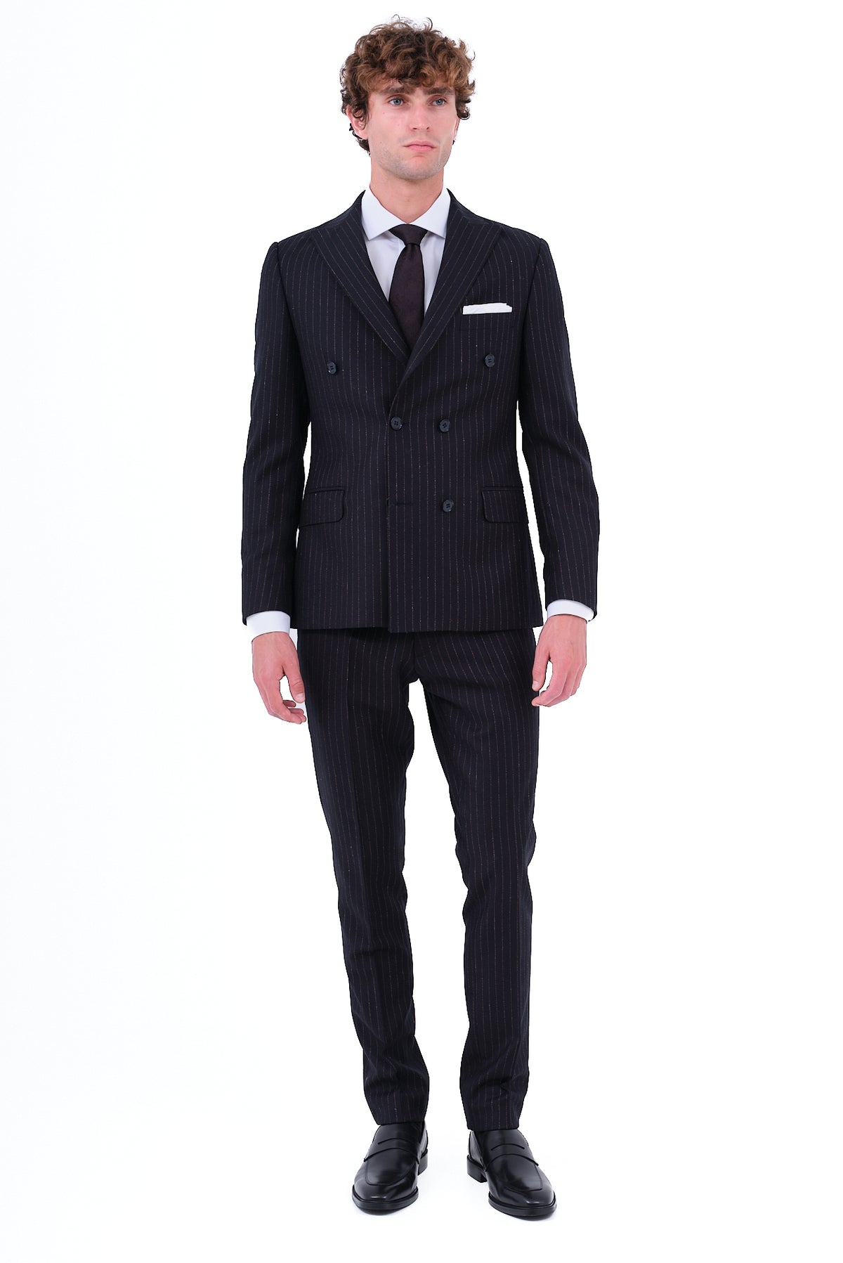 ΑΝΔΡΙΚΟ ΣΤΑΥΡΩΤΟ PINSTRIPE ΚΟΣΤΟΥΜΙ PORTOBELLO'S ΣΕ ΜΑΥΡΟ ΧΡΩΜΑ ΜΕ ΧΡΥΣΑΦΙ ΡΙΓΑ