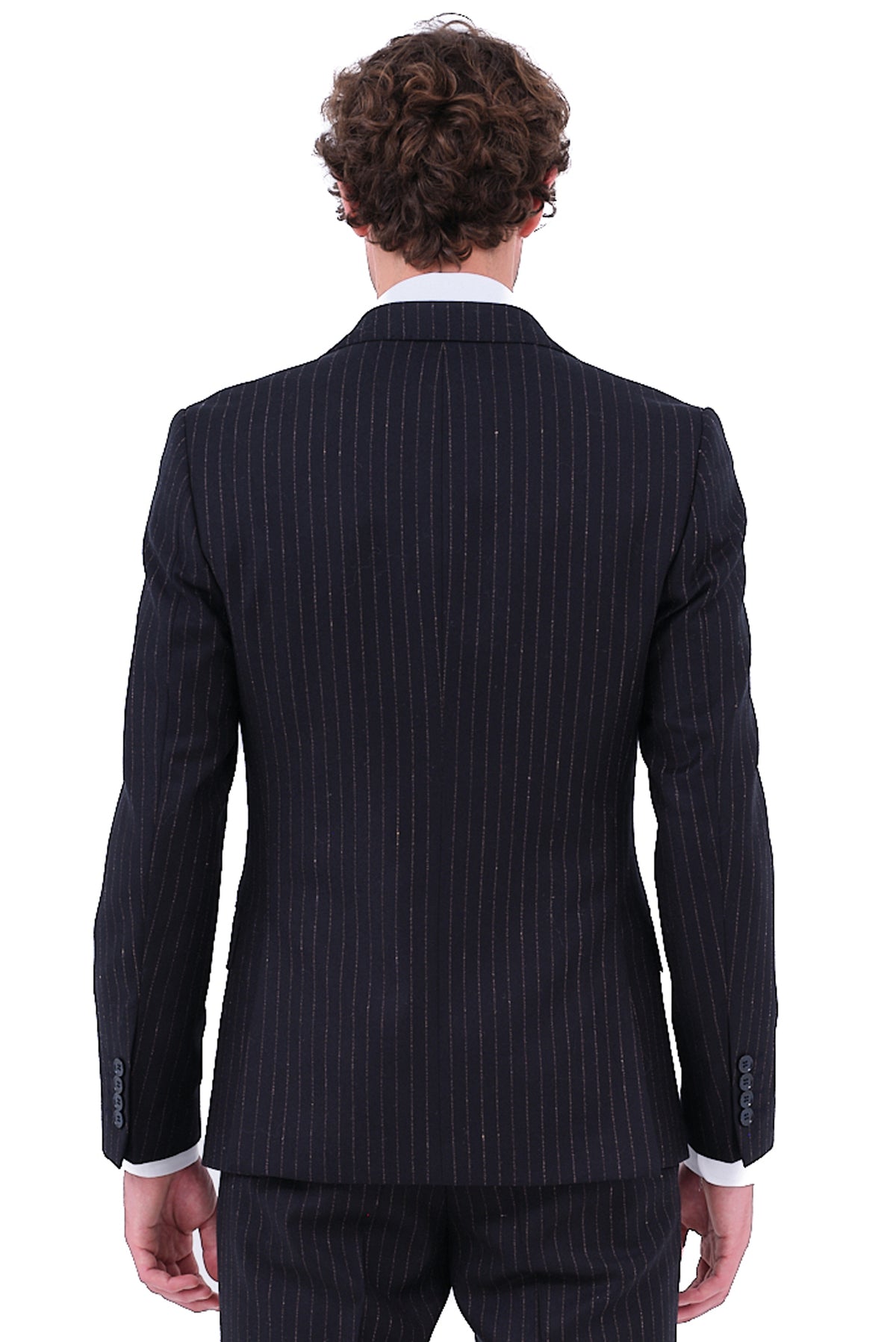 ΑΝΔΡΙΚΟ ΣΤΑΥΡΩΤΟ PINSTRIPE ΚΟΣΤΟΥΜΙ PORTOBELLO'S ΣΕ ΜΑΥΡΟ ΧΡΩΜΑ ΜΕ ΧΡΥΣΑΦΙ ΡΙΓΑ