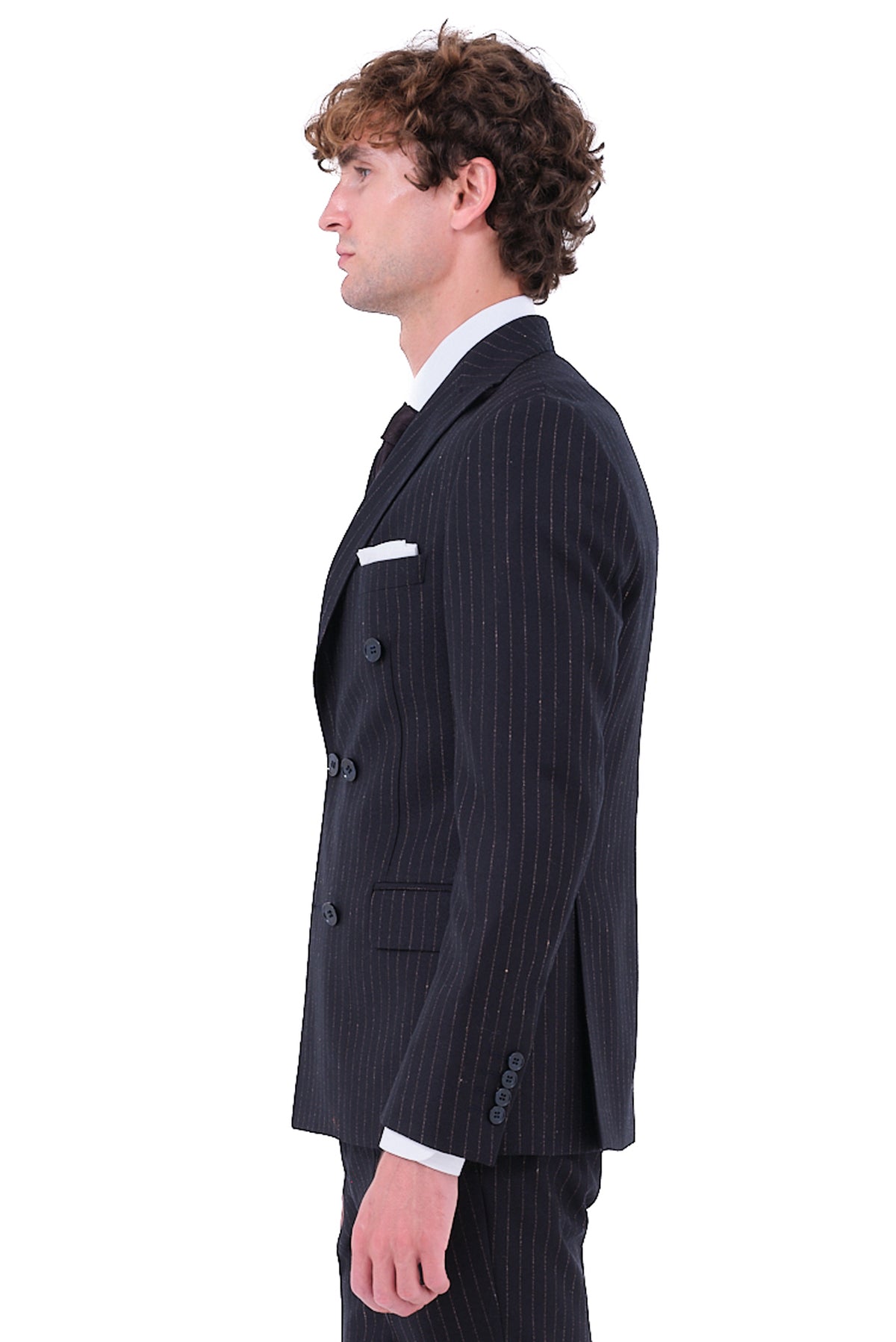 ΑΝΔΡΙΚΟ ΣΤΑΥΡΩΤΟ PINSTRIPE ΚΟΣΤΟΥΜΙ PORTOBELLO'S ΣΕ ΜΑΥΡΟ ΧΡΩΜΑ ΜΕ ΧΡΥΣΑΦΙ ΡΙΓΑ