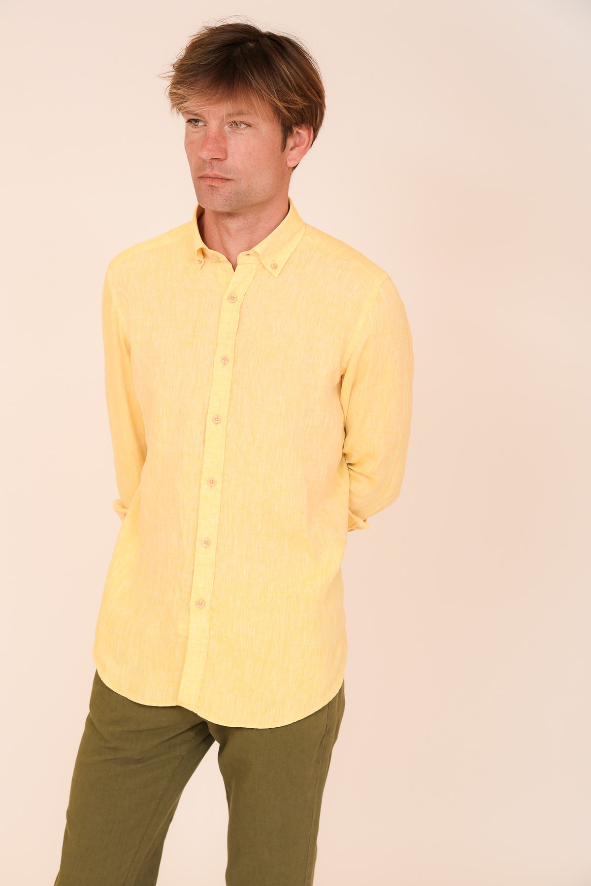 ΑΝΔΡΙΚΟ ΠΟΥΚΑΜΙΣΟ ΛΙΝΟ ΜΕ BUTTON DOWN ΓΙΑΚΑ PORTOBELLO'S ΚΙΤΡΙΝΟ REGULAR FIT