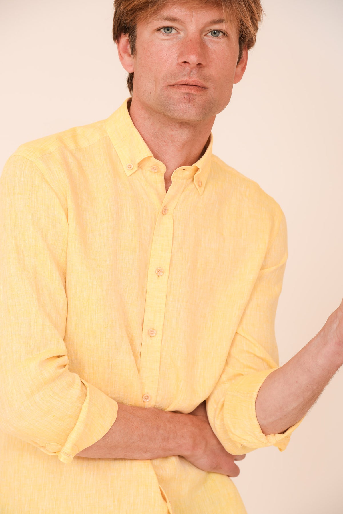 ΑΝΔΡΙΚΟ ΠΟΥΚΑΜΙΣΟ ΛΙΝΟ ΜΕ BUTTON DOWN ΓΙΑΚΑ PORTOBELLO'S ΚΙΤΡΙΝΟ REGULAR FIT