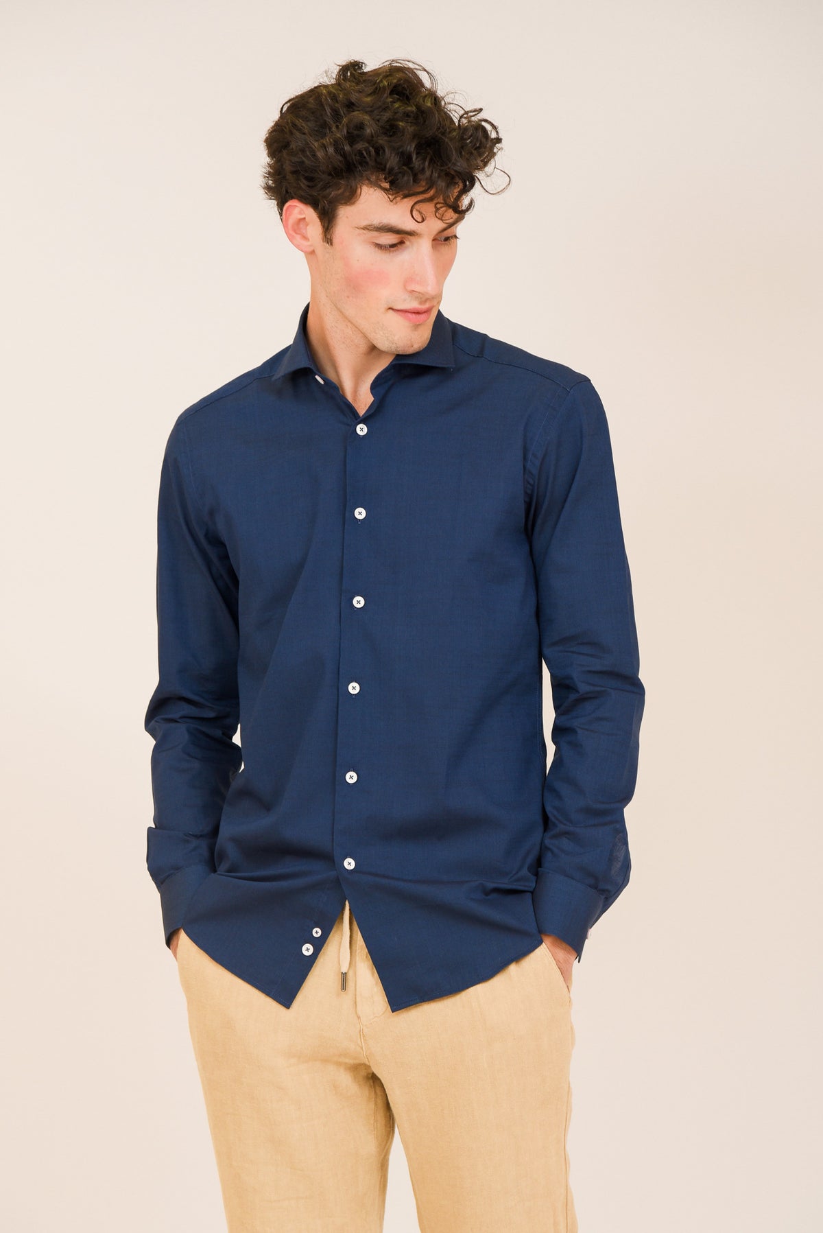 ΑΝΔΡΙΚΟ ΠΟΥΚΑΜΙΣΟ ΜΕ REX ΓΙΑΚΑ PORTOBELLO'S ΣΚΟΥΡΟ ΜΠΛΕ SLIM FIT ΙΔΑΝΙΚΟ ΓΙΑ SMART LOOKS