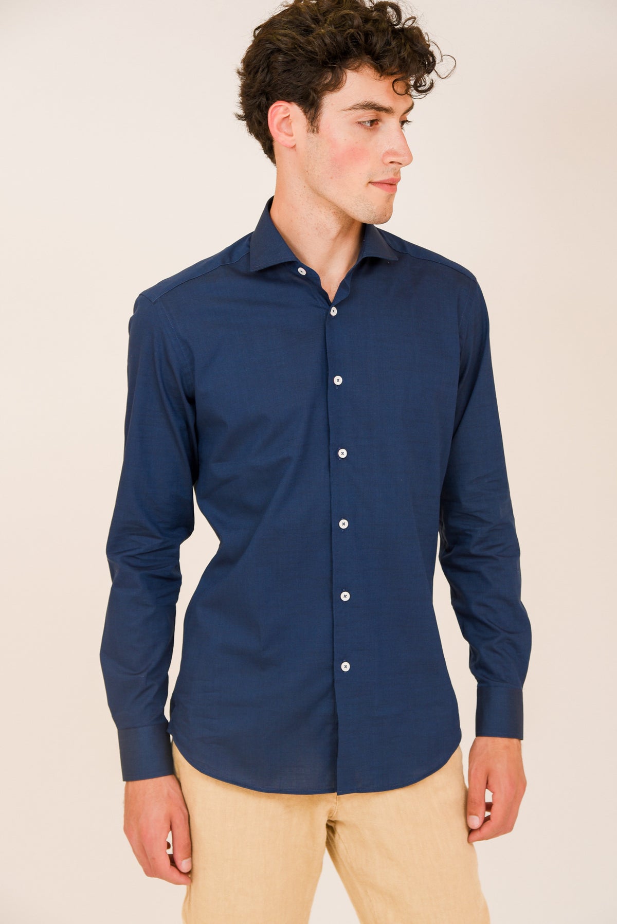 ΑΝΔΡΙΚΟ ΠΟΥΚΑΜΙΣΟ ΜΕ REX ΓΙΑΚΑ PORTOBELLO'S ΣΚΟΥΡΟ ΜΠΛΕ SLIM FIT ΙΔΑΝΙΚΟ ΓΙΑ SMART LOOKS